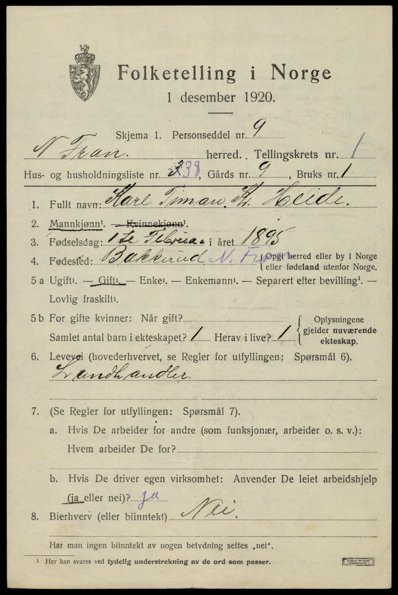 SAH, Folketelling 1920 for 0518 Nord-Fron herred, 1920, s. 2104