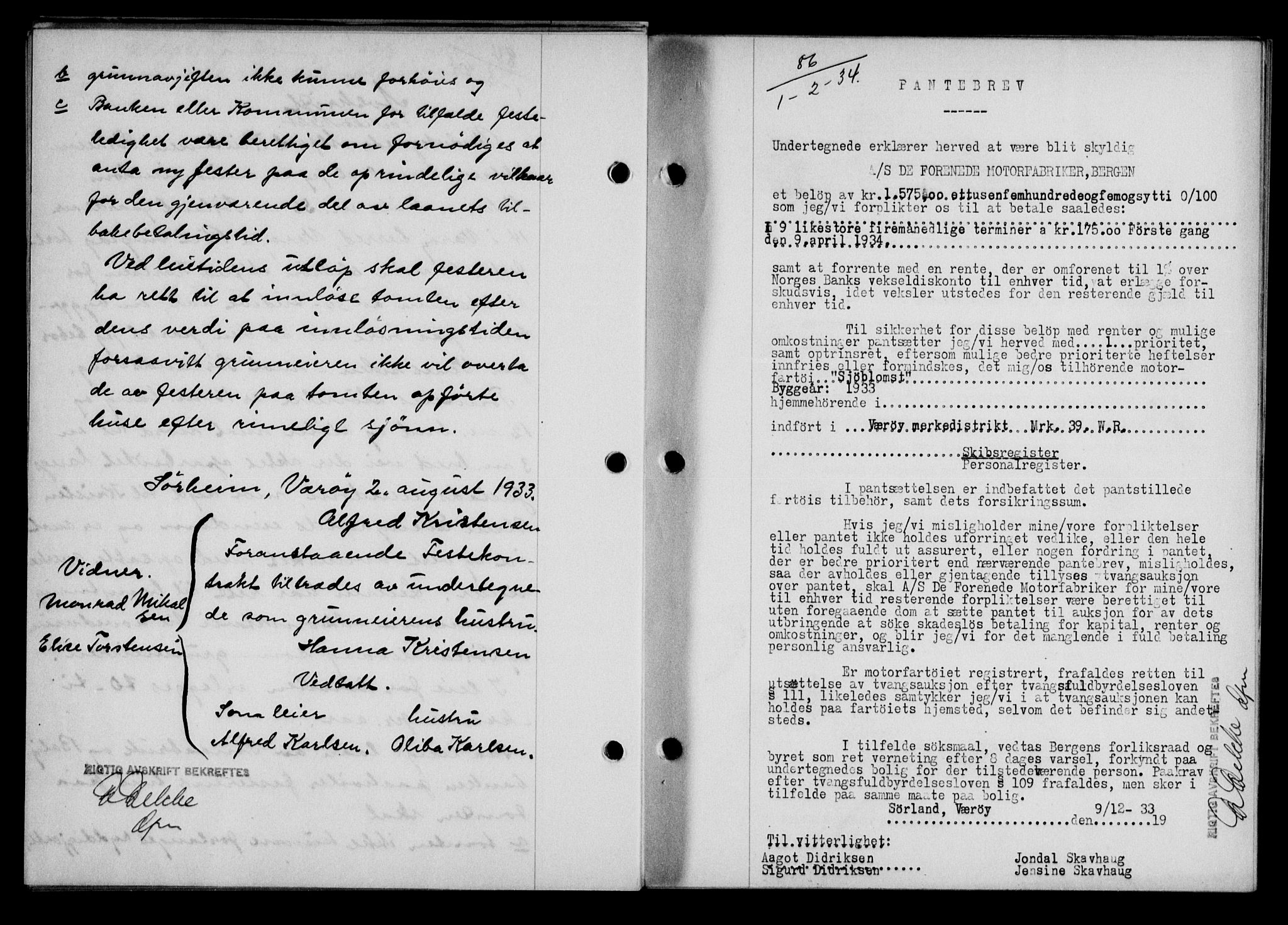 Lofoten sorenskriveri, SAT/A-0017/1/2/2C/L0029b: Pantebok nr. 29b, 1934-1934, Tingl.dato: 01.02.1934