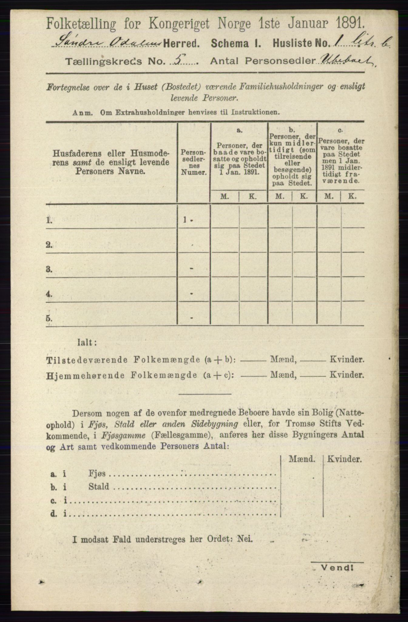 RA, Folketelling 1891 for 0419 Sør-Odal herred, 1891, s. 2271