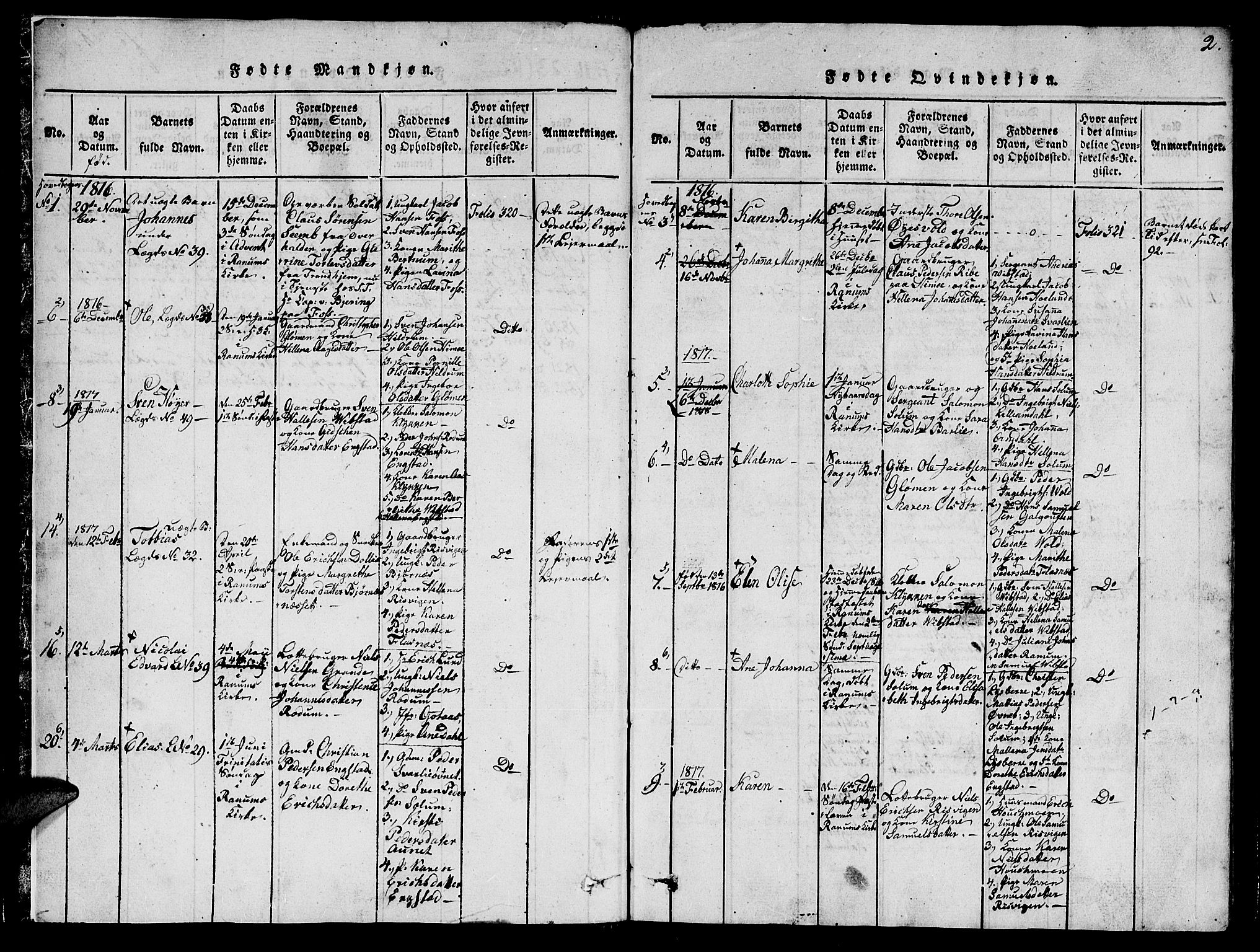Ministerialprotokoller, klokkerbøker og fødselsregistre - Nord-Trøndelag, SAT/A-1458/764/L0546: Ministerialbok nr. 764A06 /1, 1816-1823, s. 2