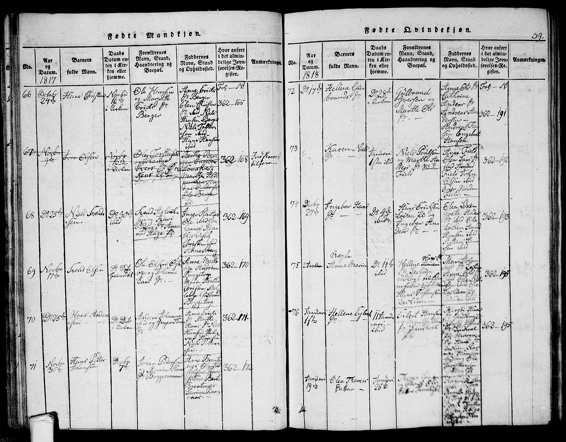 Eidsberg prestekontor Kirkebøker, AV/SAO-A-10905/G/Ga/L0001: Klokkerbok nr. I 1, 1814-1831, s. 39