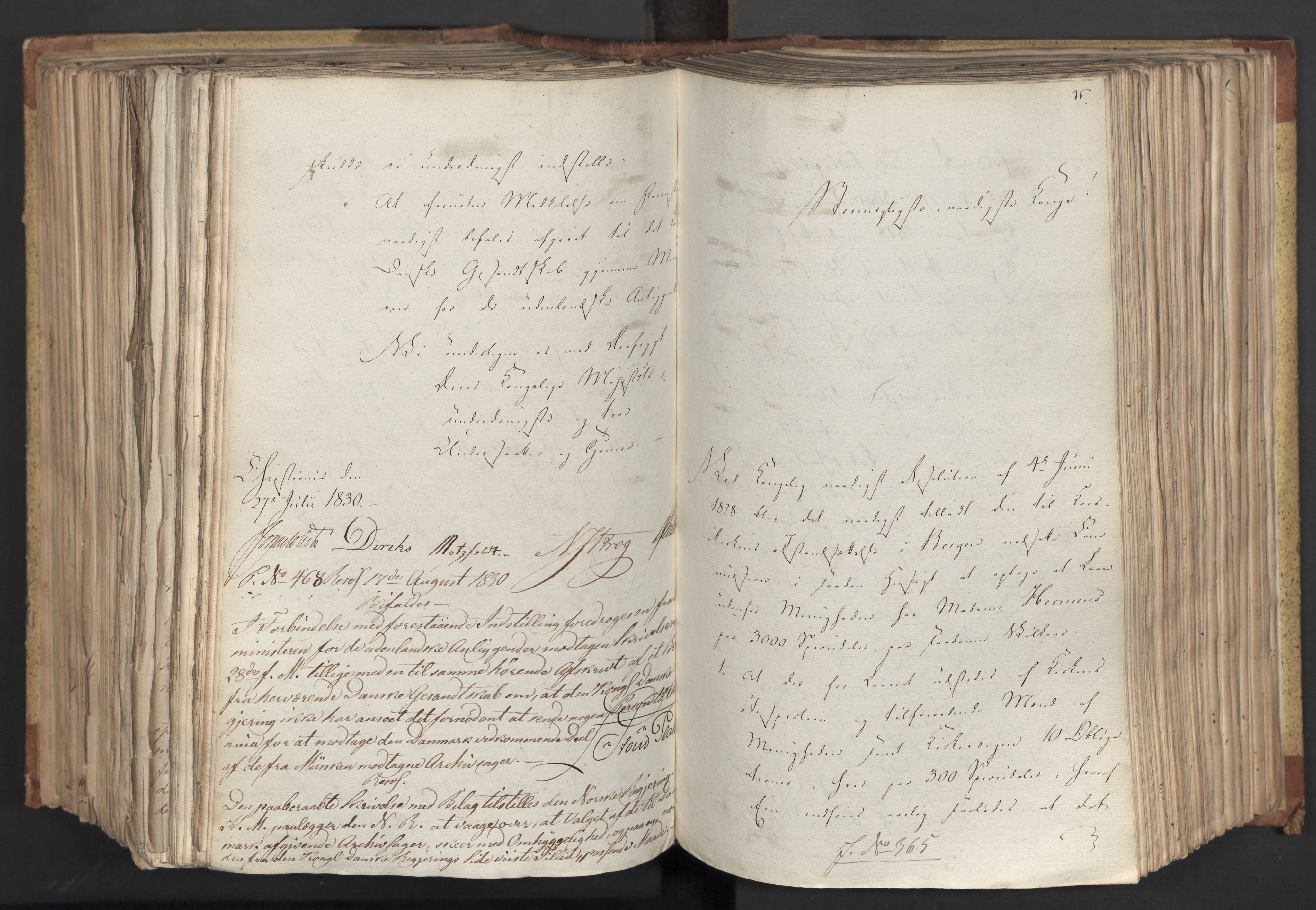 Statsrådsavdelingen i Stockholm, AV/RA-S-1003/D/Da/L0066: Regjeringsinnstillinger nr. 240-449, 1830, s. 485