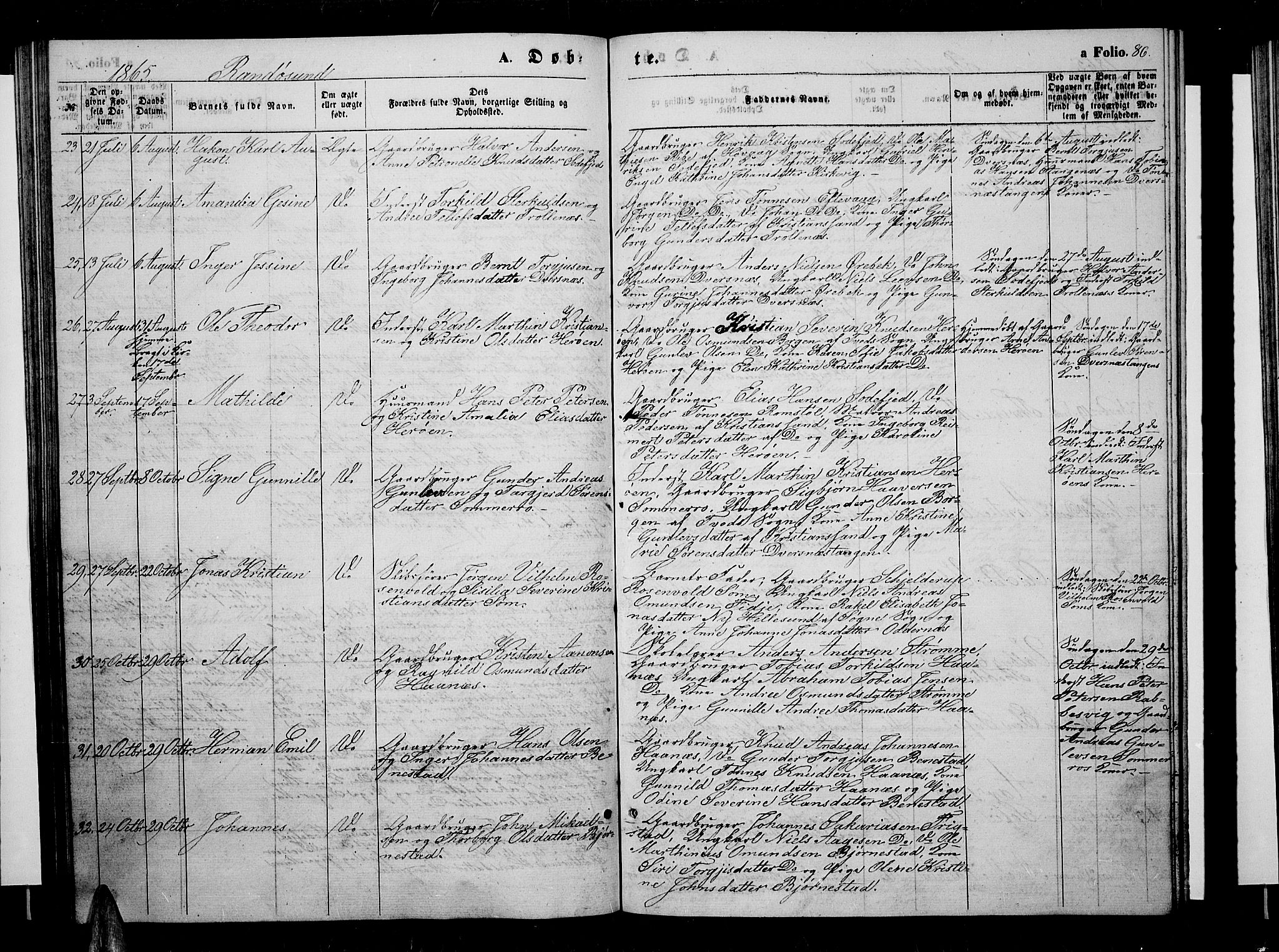 Oddernes sokneprestkontor, AV/SAK-1111-0033/F/Fb/Fba/L0006: Klokkerbok nr. B 6 /2, 1865-1869, s. 86