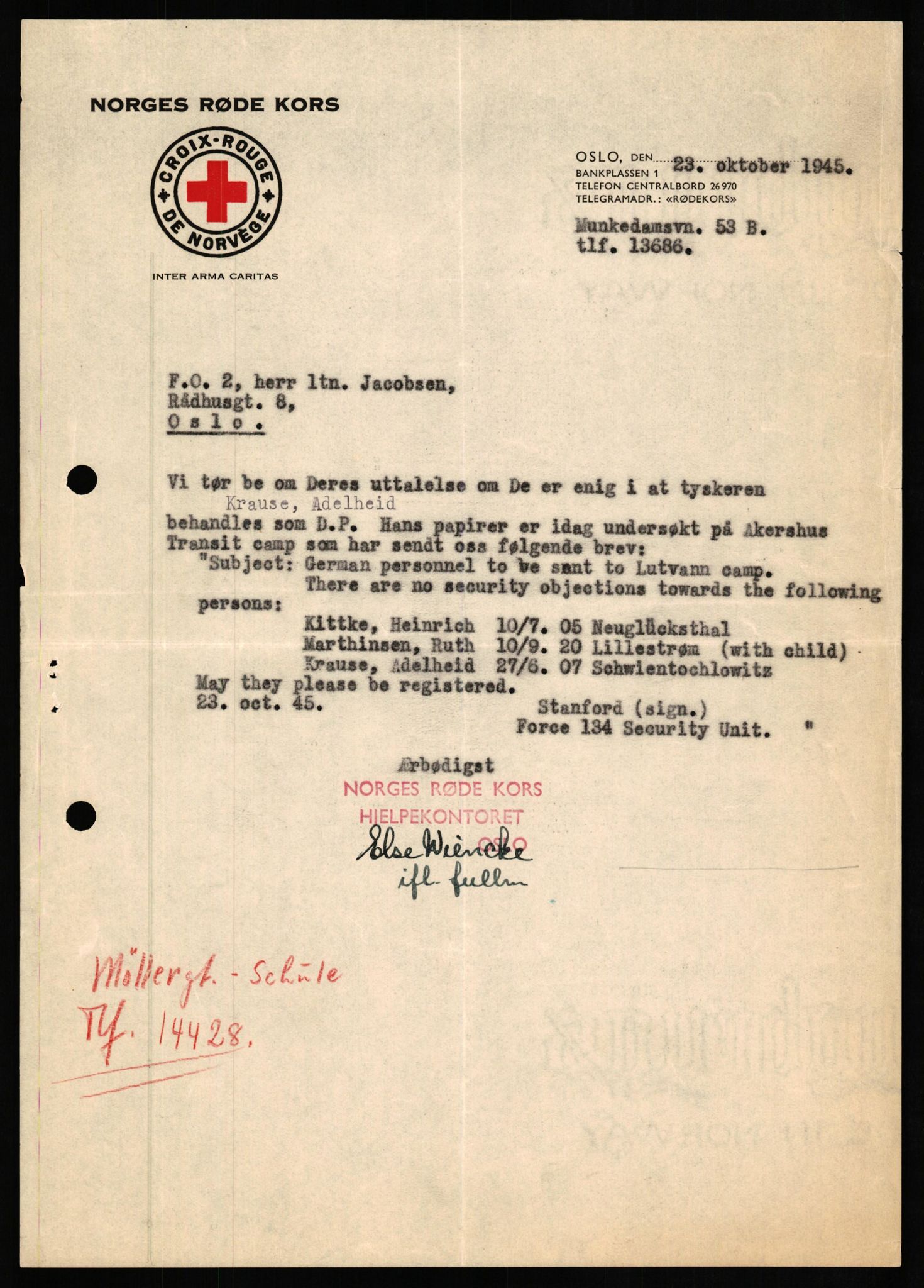 Forsvaret, Forsvarets overkommando II, AV/RA-RAFA-3915/D/Db/L0016: CI Questionaires. Tyske okkupasjonsstyrker i Norge. Tyskere., 1945-1946, s. 810