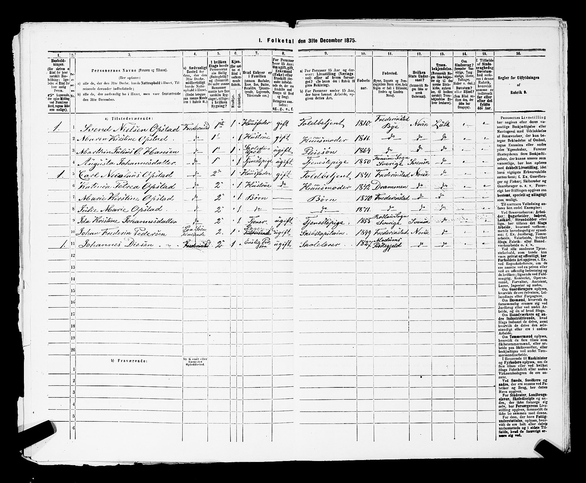 RA, Folketelling 1875 for 0103B Fredrikstad prestegjeld, Fredrikstad kjøpstad, 1875, s. 22