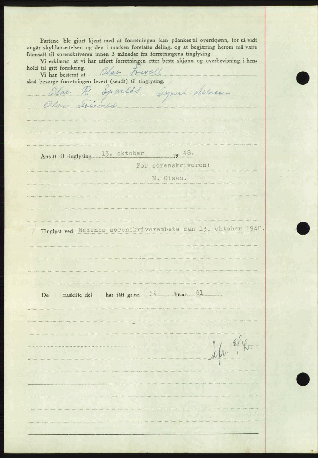 Nedenes sorenskriveri, SAK/1221-0006/G/Gb/Gba/L0059: Pantebok nr. A11, 1948-1948, Dagboknr: 1458/1948