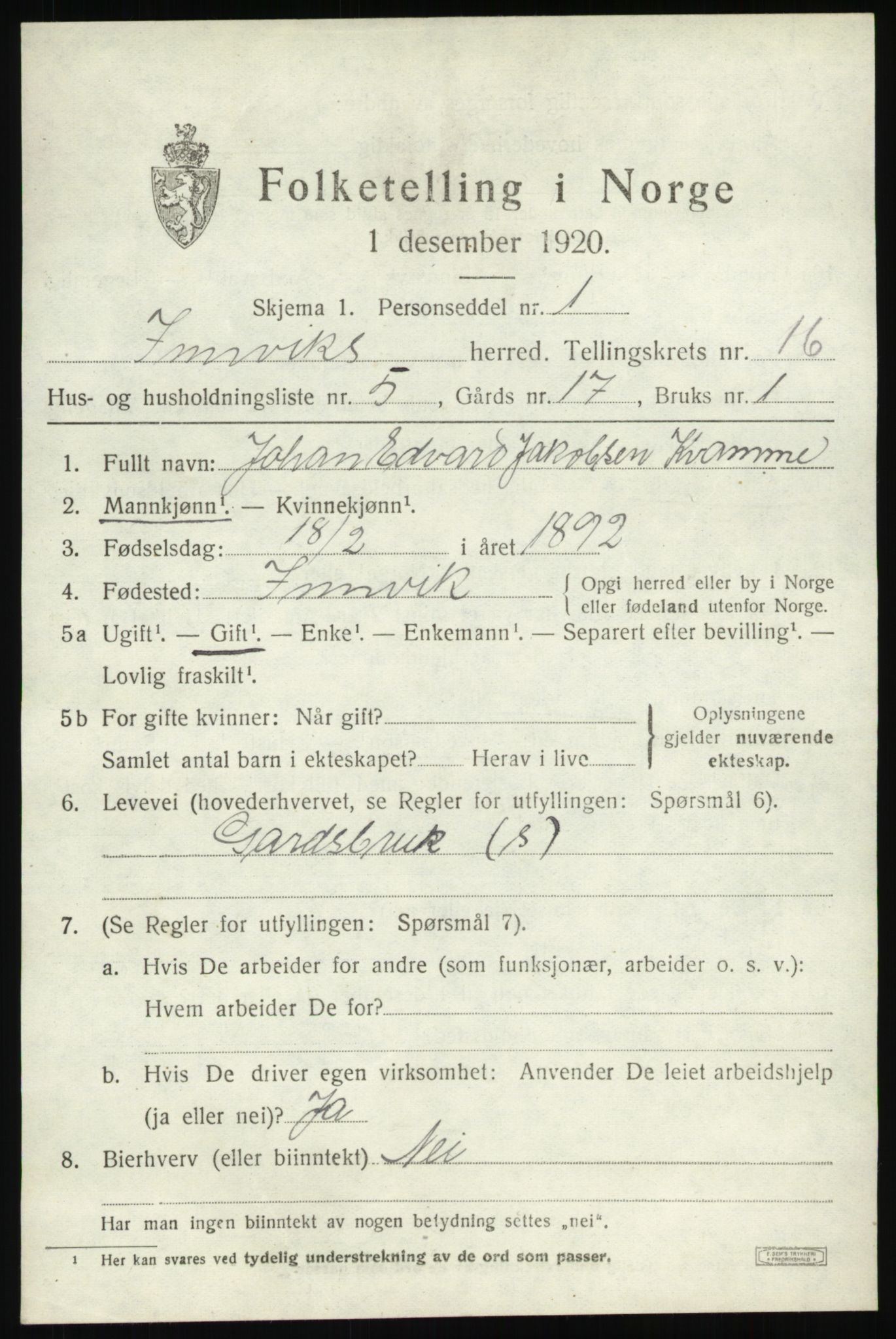 SAB, Folketelling 1920 for 1447 Innvik herred, 1920, s. 6475
