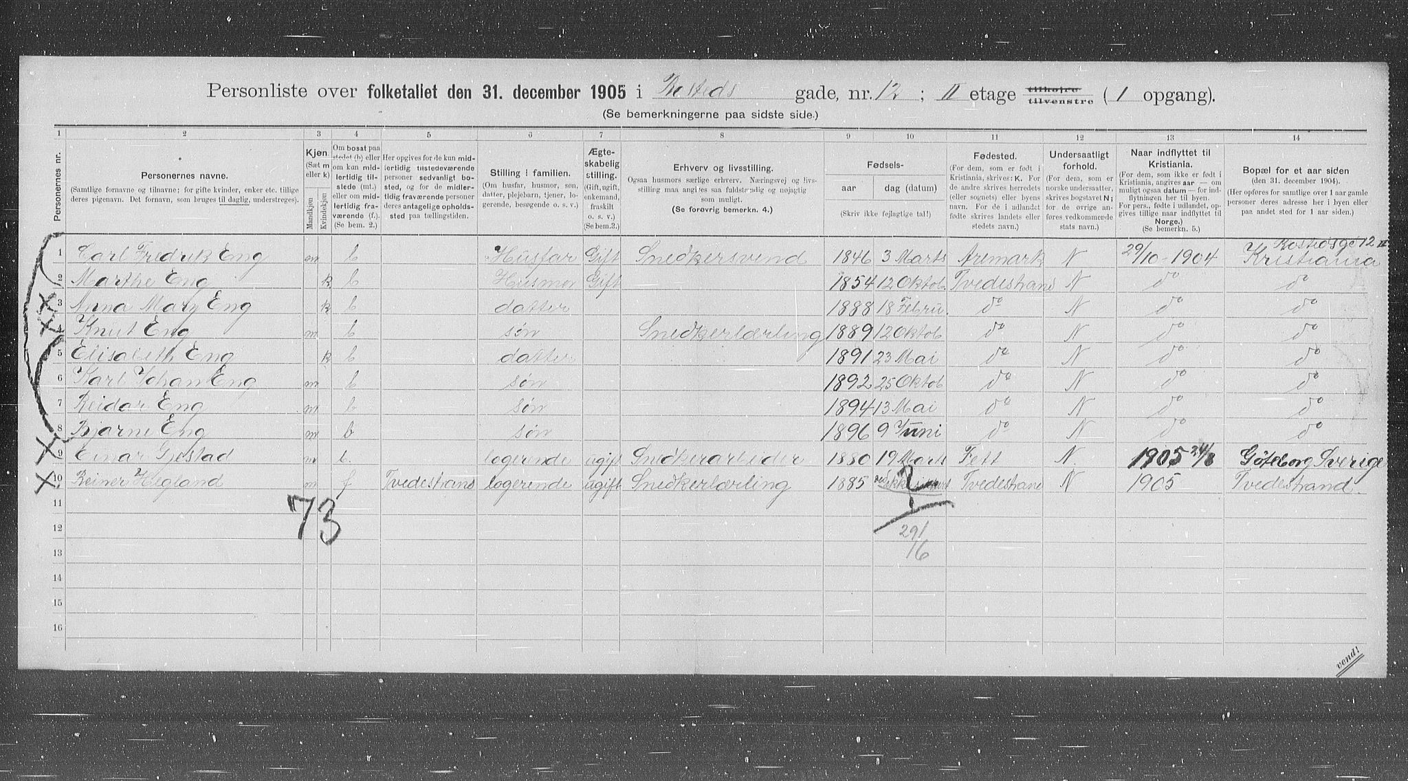 OBA, Kommunal folketelling 31.12.1905 for Kristiania kjøpstad, 1905, s. 44396
