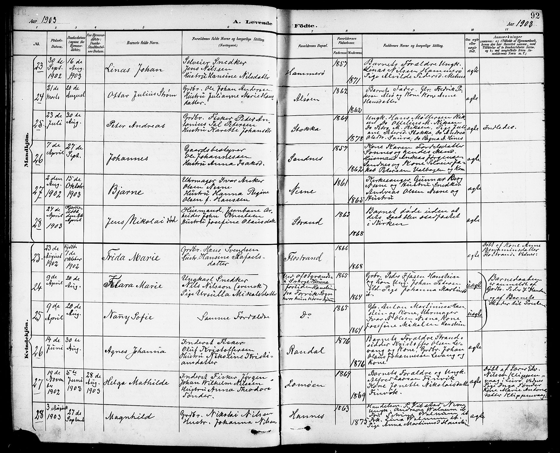 Ministerialprotokoller, klokkerbøker og fødselsregistre - Nordland, AV/SAT-A-1459/838/L0559: Klokkerbok nr. 838C06, 1893-1910, s. 92