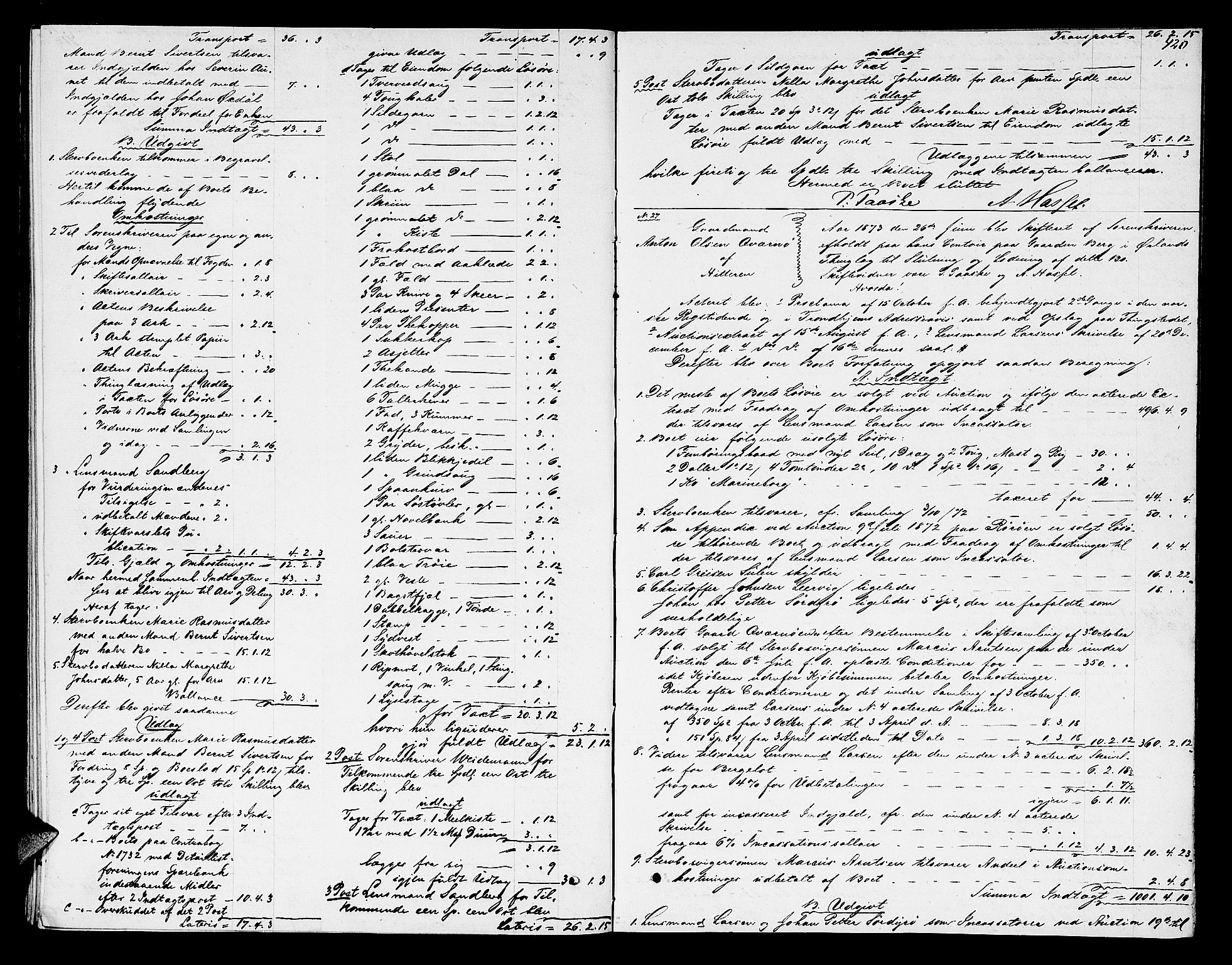 Fosen sorenskriveri, AV/SAT-A-1107/1/3/3A/L0025: Skifteutlodningsprotokoll nr. 4, 1867-1874, s. 420