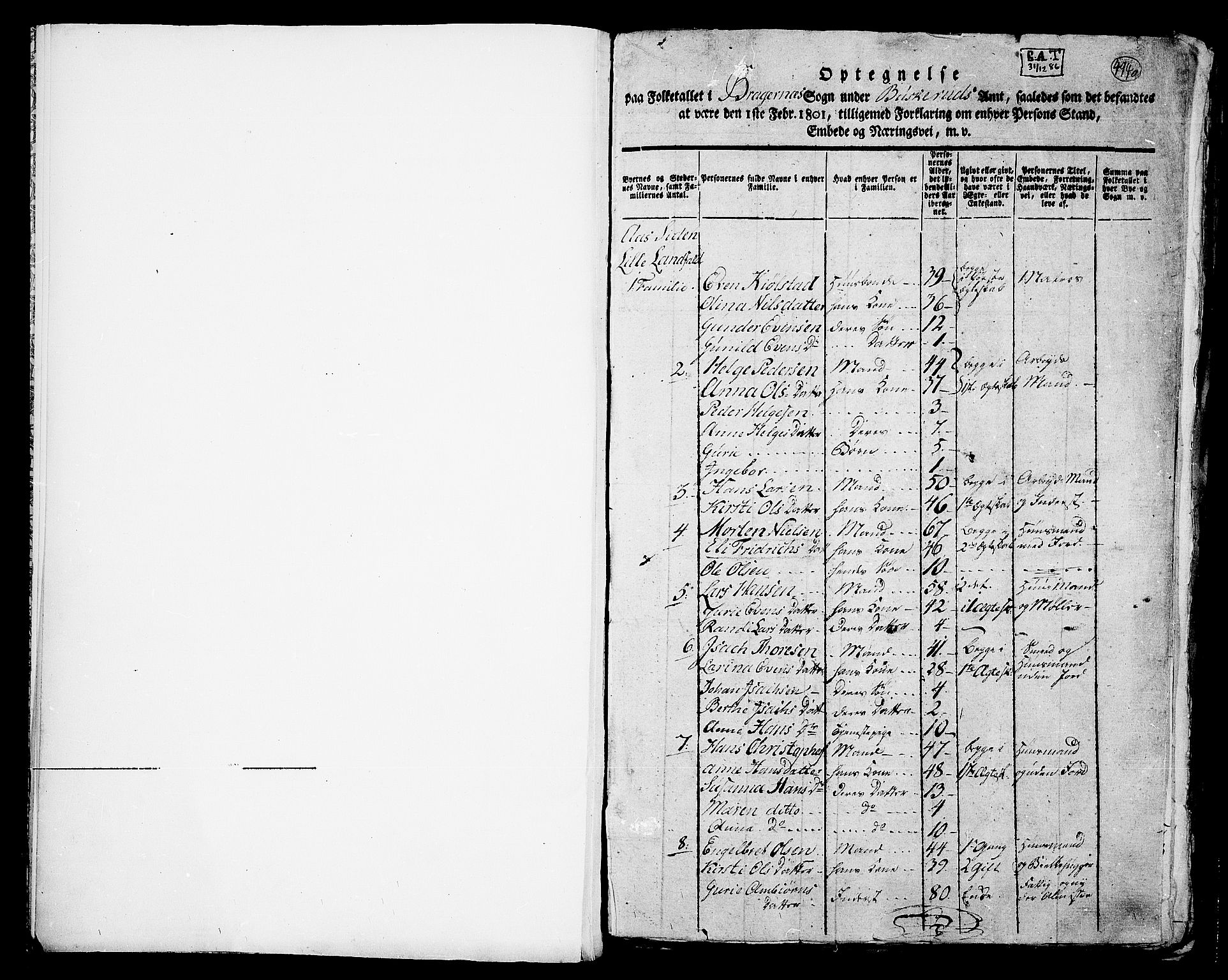 RA, Folketelling 1801 for 0602P Bragernes prestegjeld, 1801, s. 494a