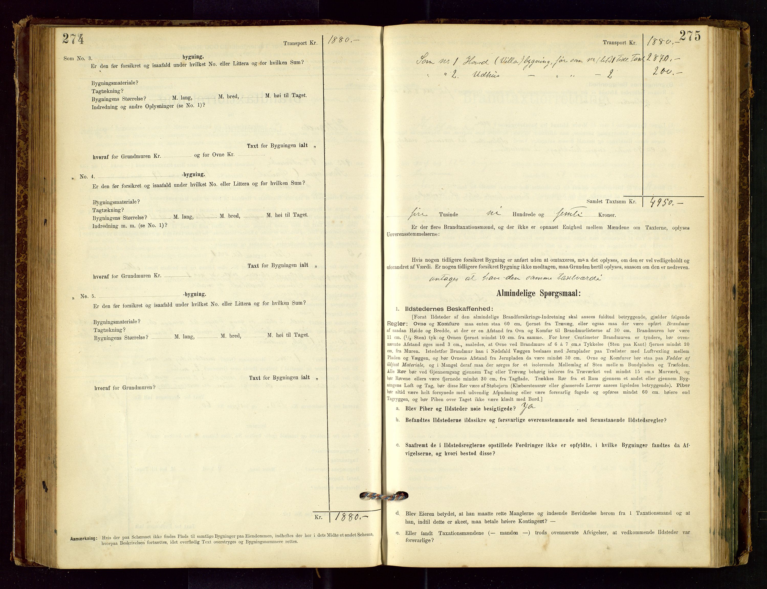 Hetland lensmannskontor, AV/SAST-A-100101/Gob/L0001: "Brandtaxationsprotokol", 1895-1918, s. 274-275