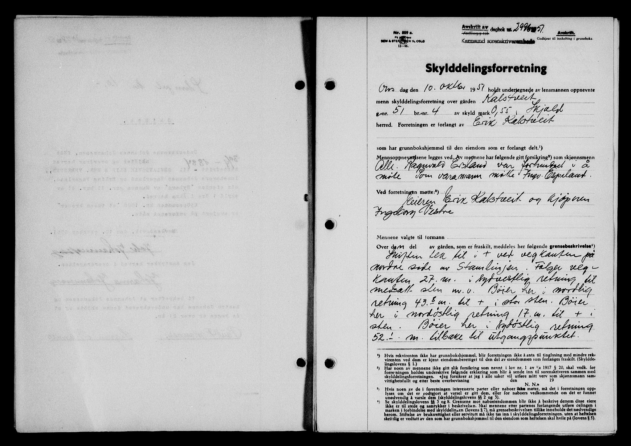 Karmsund sorenskriveri, SAST/A-100311/01/II/IIB/L0104: Pantebok nr. 84A, 1951-1952, Dagboknr: 2996/1951