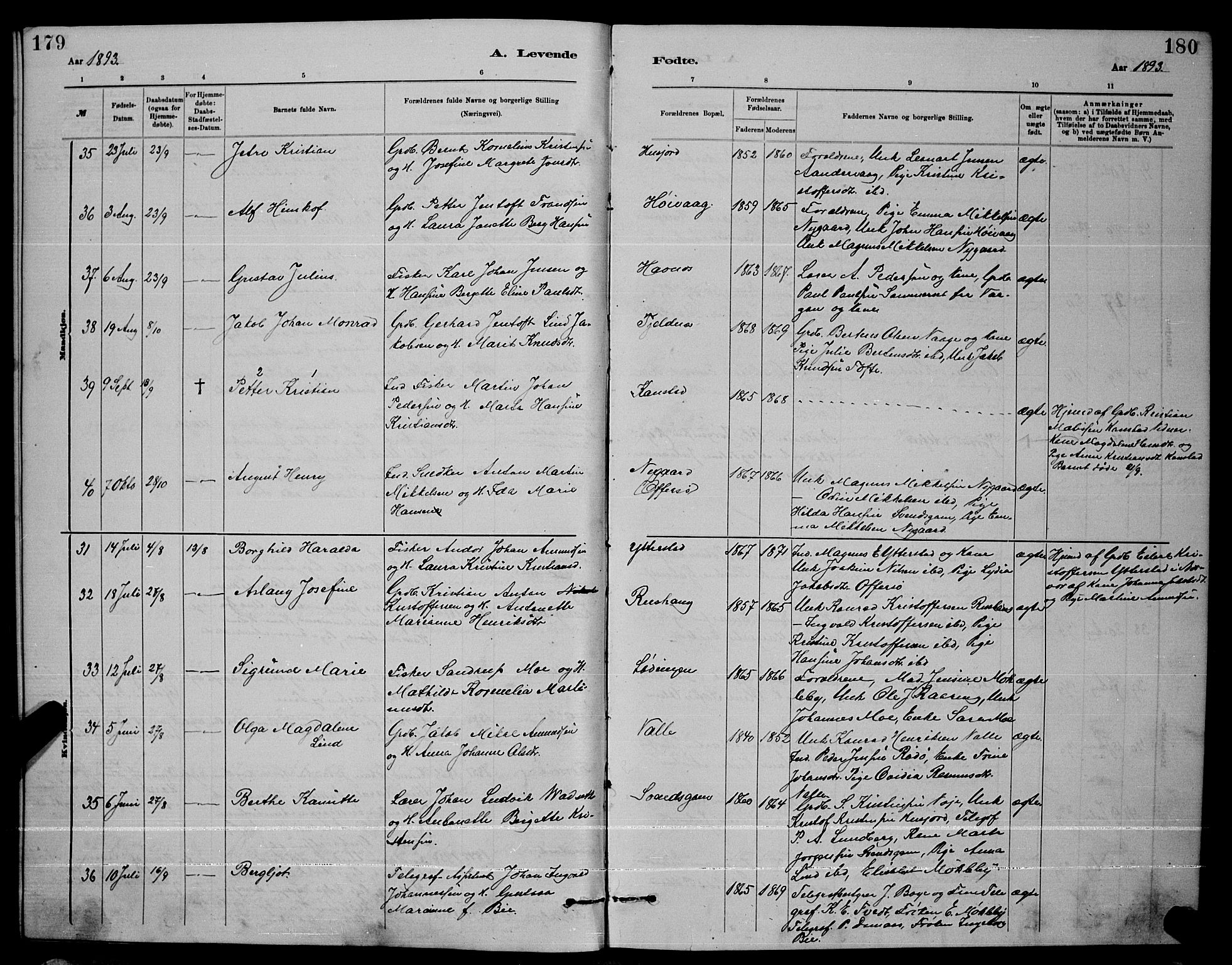 Ministerialprotokoller, klokkerbøker og fødselsregistre - Nordland, AV/SAT-A-1459/872/L1047: Klokkerbok nr. 872C03, 1880-1897, s. 179-180