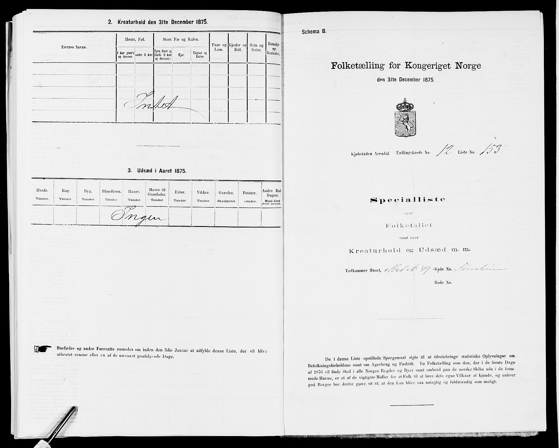 SAK, Folketelling 1875 for 0903P Arendal prestegjeld, 1875, s. 362