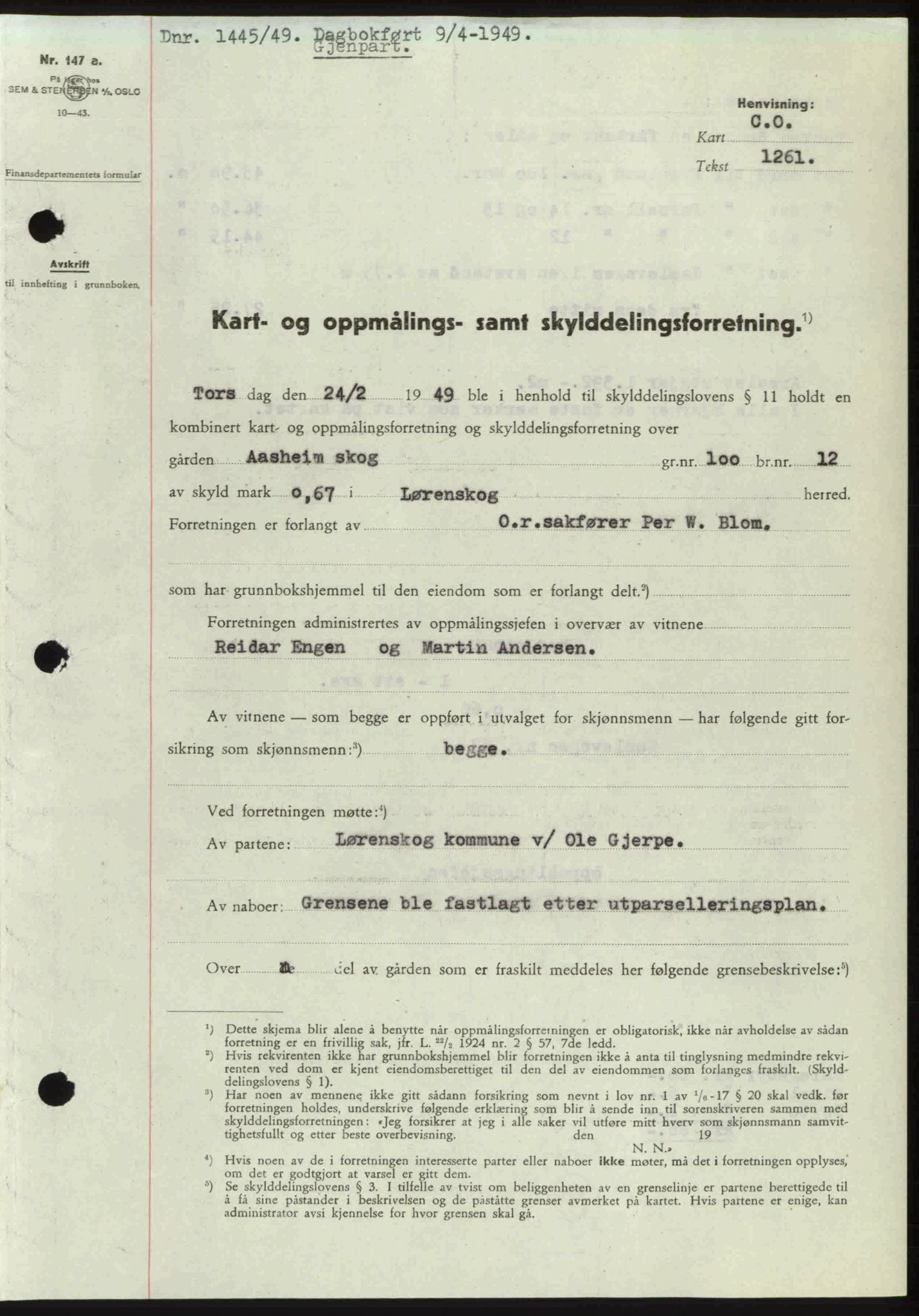 Nedre Romerike sorenskriveri, SAO/A-10469/G/Gb/Gbd/L0025: Pantebok nr. 25, 1949-1949, Dagboknr: 1445/1949