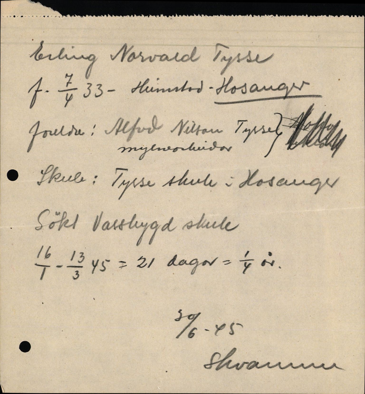 Hamre kommune. Formannskapet, IKAH/1254-021/D/Db/L0013b/0004: Krig og krisetider (1940-1945) / Evakuerte born. Undervisning. Oppgåver frå skulane i Hamre , 1940-1945, s. 17