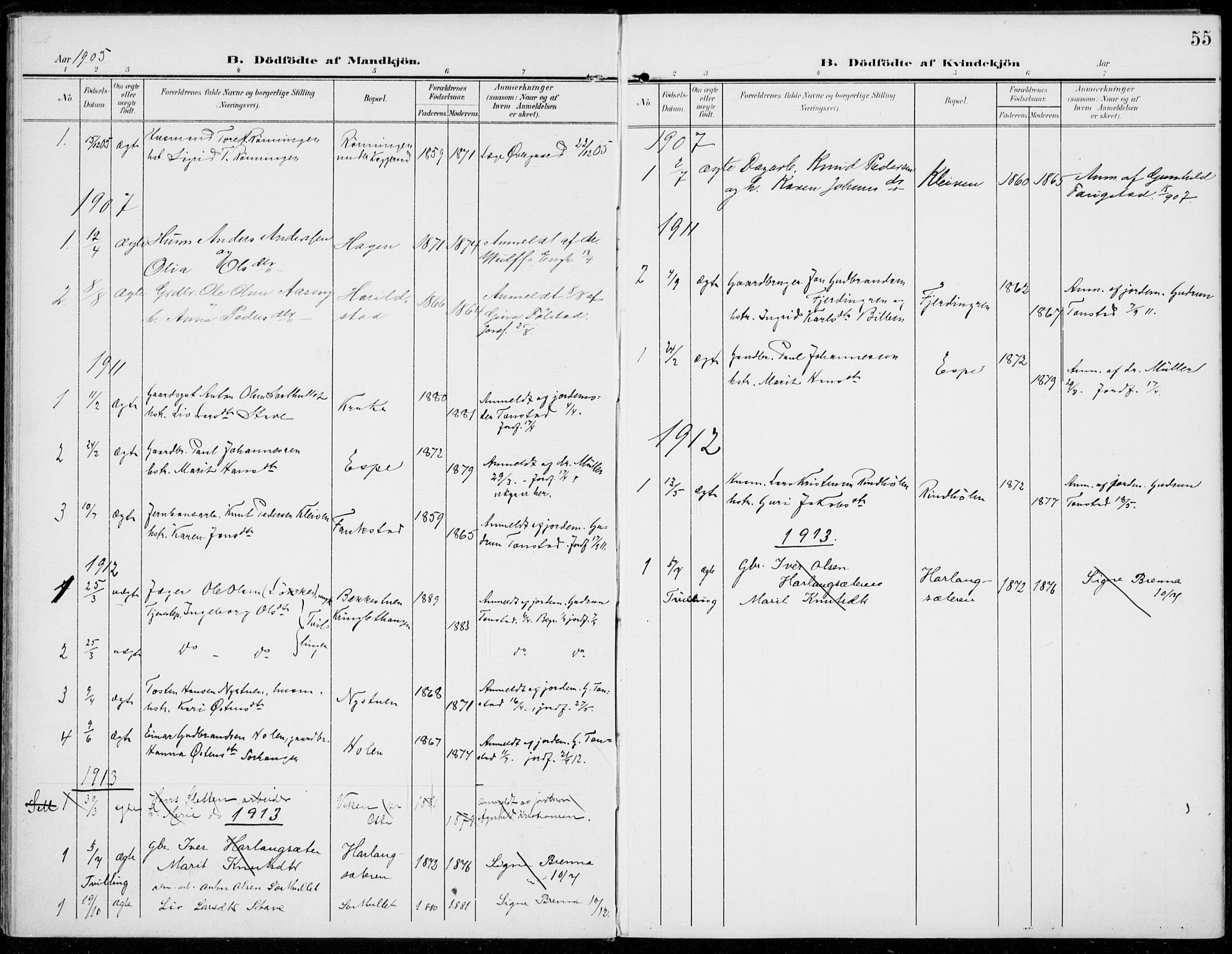 Sel prestekontor, SAH/PREST-074/H/Ha/Haa/L0001: Ministerialbok nr. 1, 1905-1922, s. 55