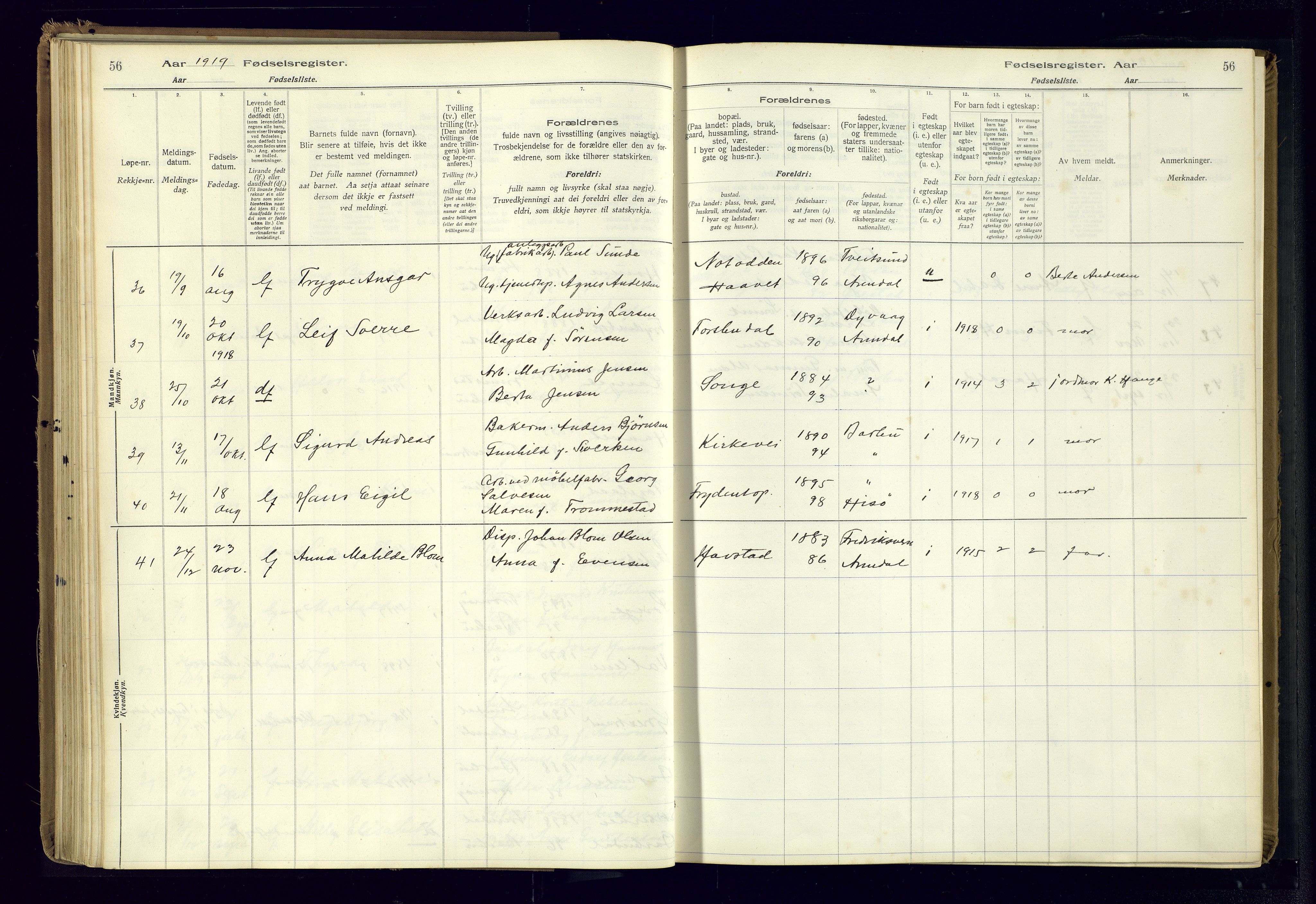 Barbu sokneprestkontor, AV/SAK-1111-0003/J/Ja/L0001: Fødselsregister nr. A-VIII-1, 1916-1937, s. 56