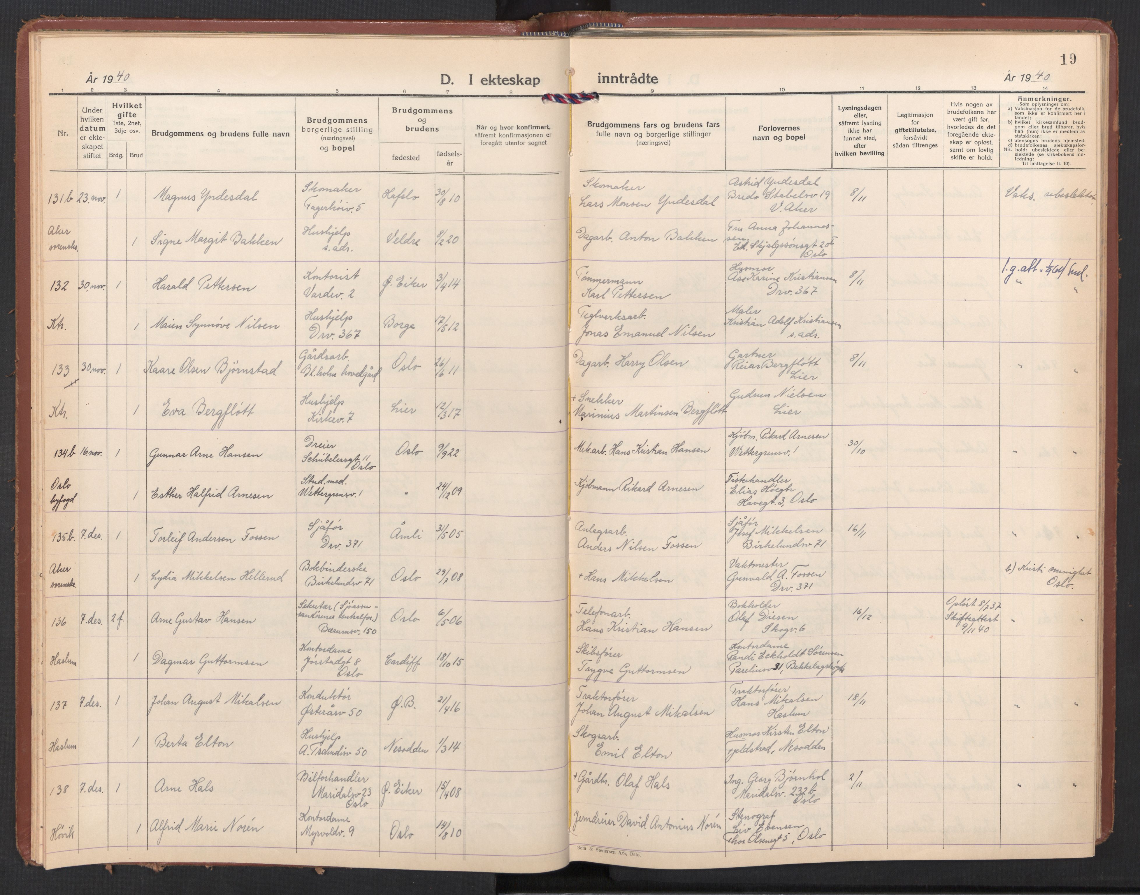 Østre Bærum prestekontor Kirkebøker, AV/SAO-A-10887/F/Fa/L0008: Ministerialbok nr. 8, 1940-1948, s. 19