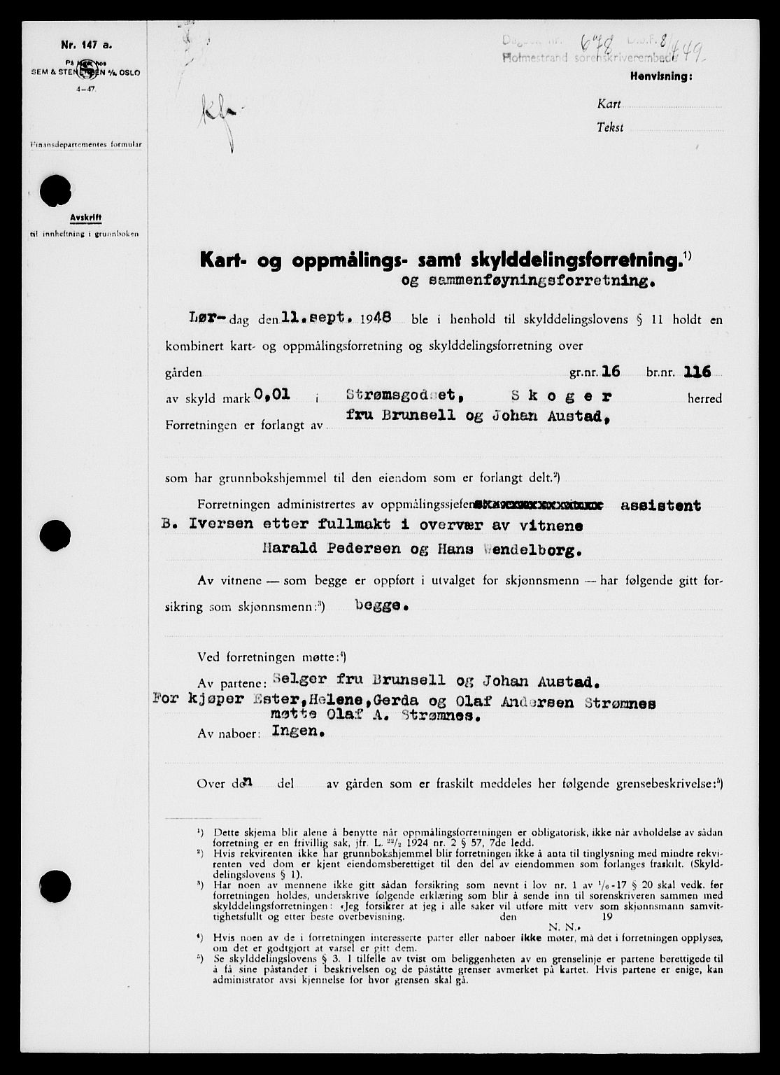 Holmestrand sorenskriveri, SAKO/A-67/G/Ga/Gaa/L0066: Pantebok nr. A-66, 1949-1949, Dagboknr: 678/1949