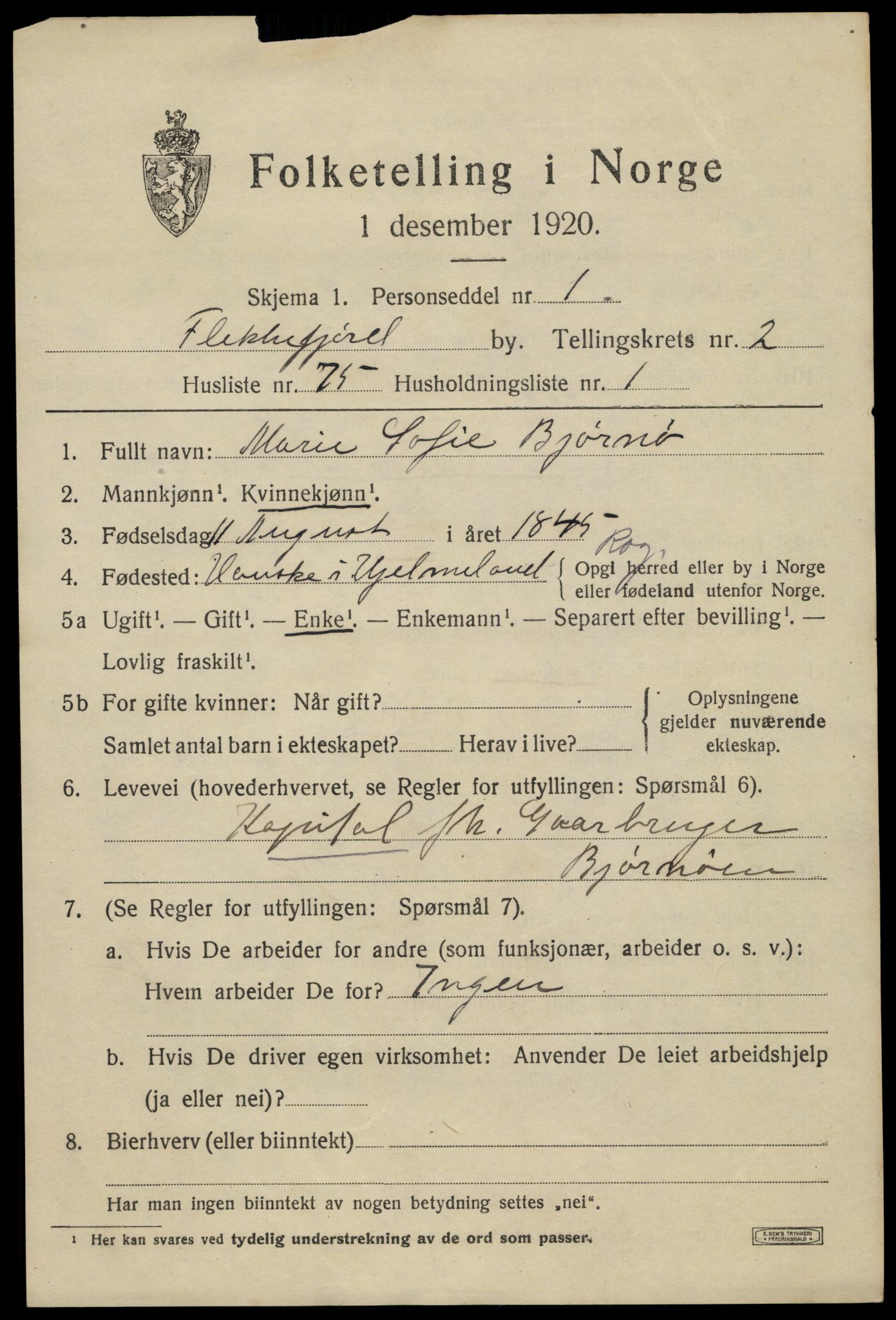 SAK, Folketelling 1920 for 1004 Flekkefjord kjøpstad, 1920, s. 3394