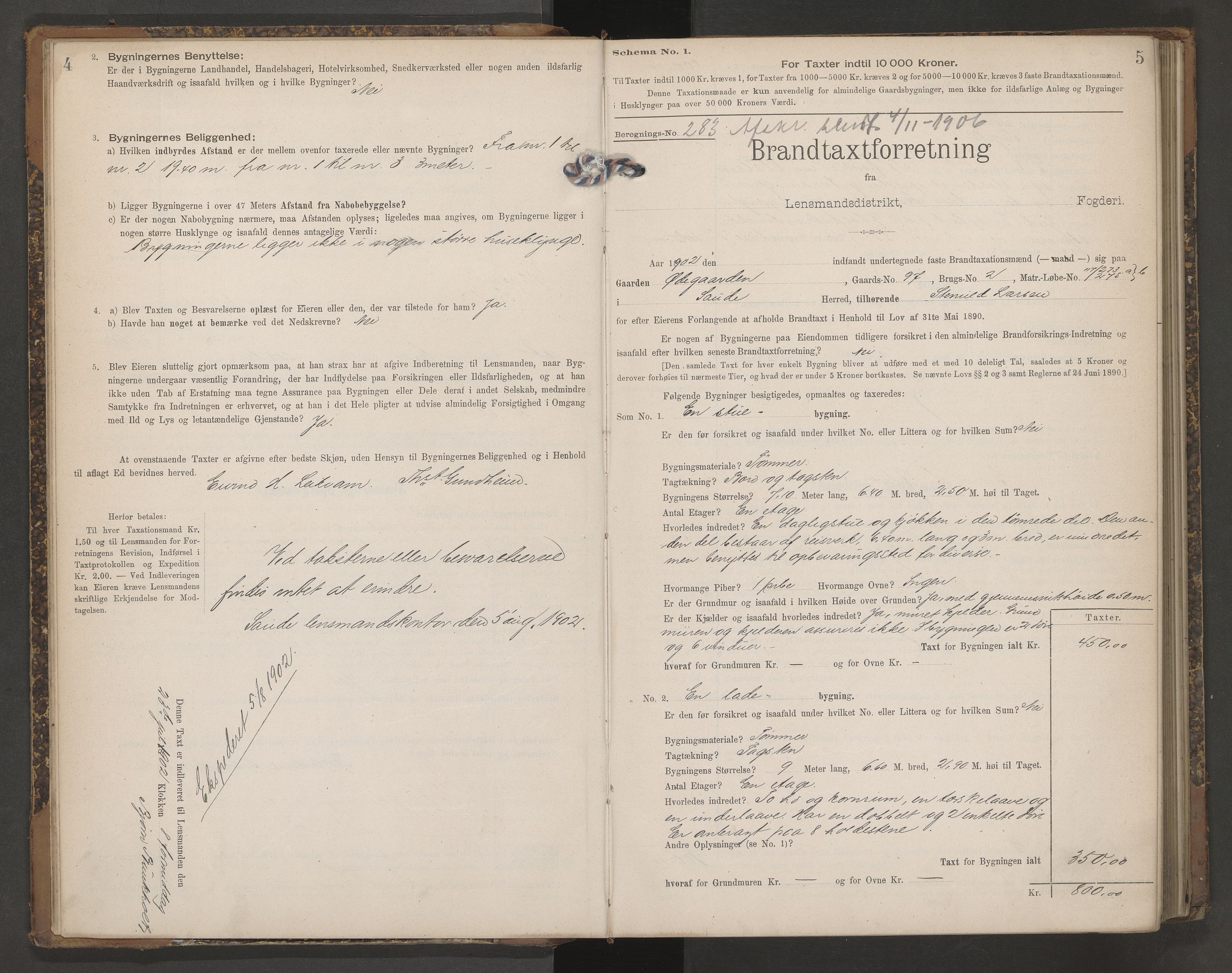 Sauherad lensmannskontor, AV/SAKO-A-571/Y/Yb/Ybb/L0002: Skjematakstprotokoll, 1902-1912