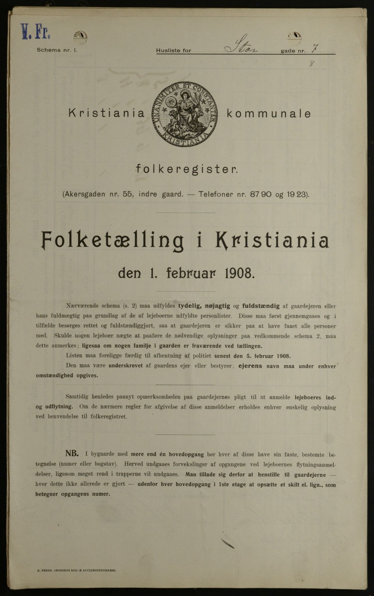 OBA, Kommunal folketelling 1.2.1908 for Kristiania kjøpstad, 1908, s. 92491