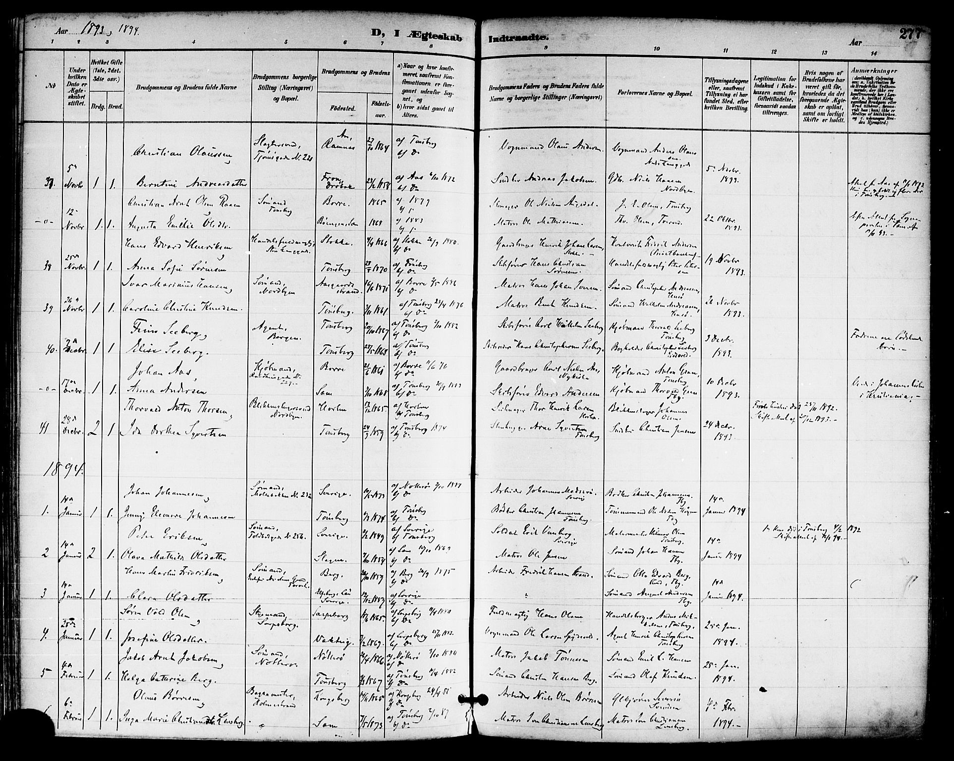 Tønsberg kirkebøker, AV/SAKO-A-330/F/Fa/L0012: Ministerialbok nr. I 12, 1891-1899, s. 277