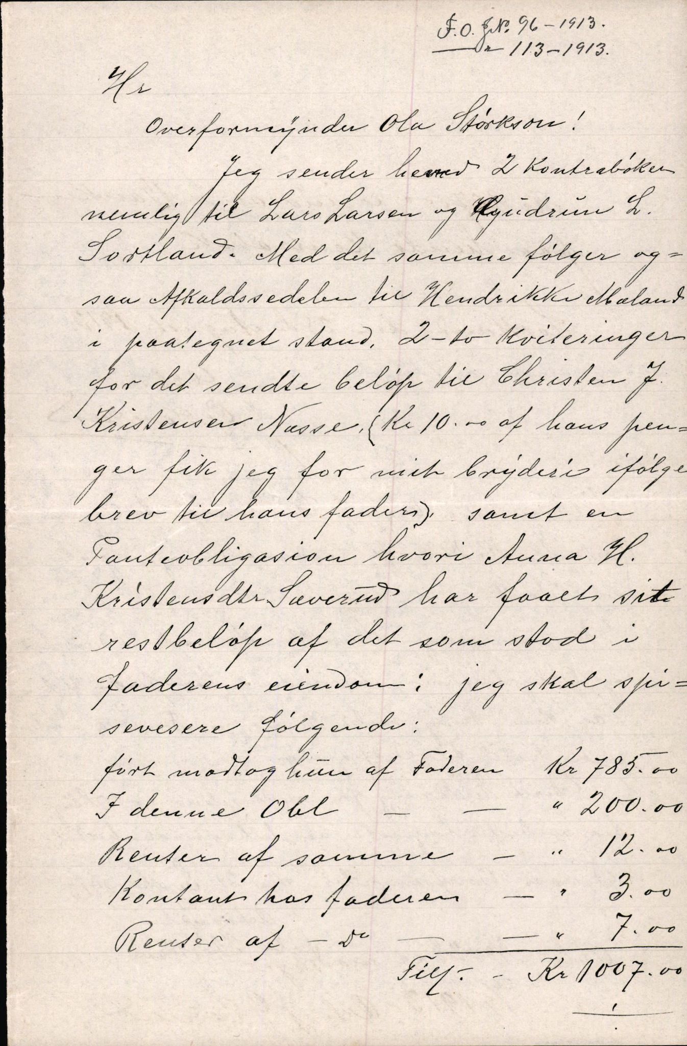 Finnaas kommune. Overformynderiet, IKAH/1218a-812/D/Da/Daa/L0002/0004: Kronologisk ordna korrespondanse / Kronologisk ordna korrespondanse, 1910-1913, s. 160