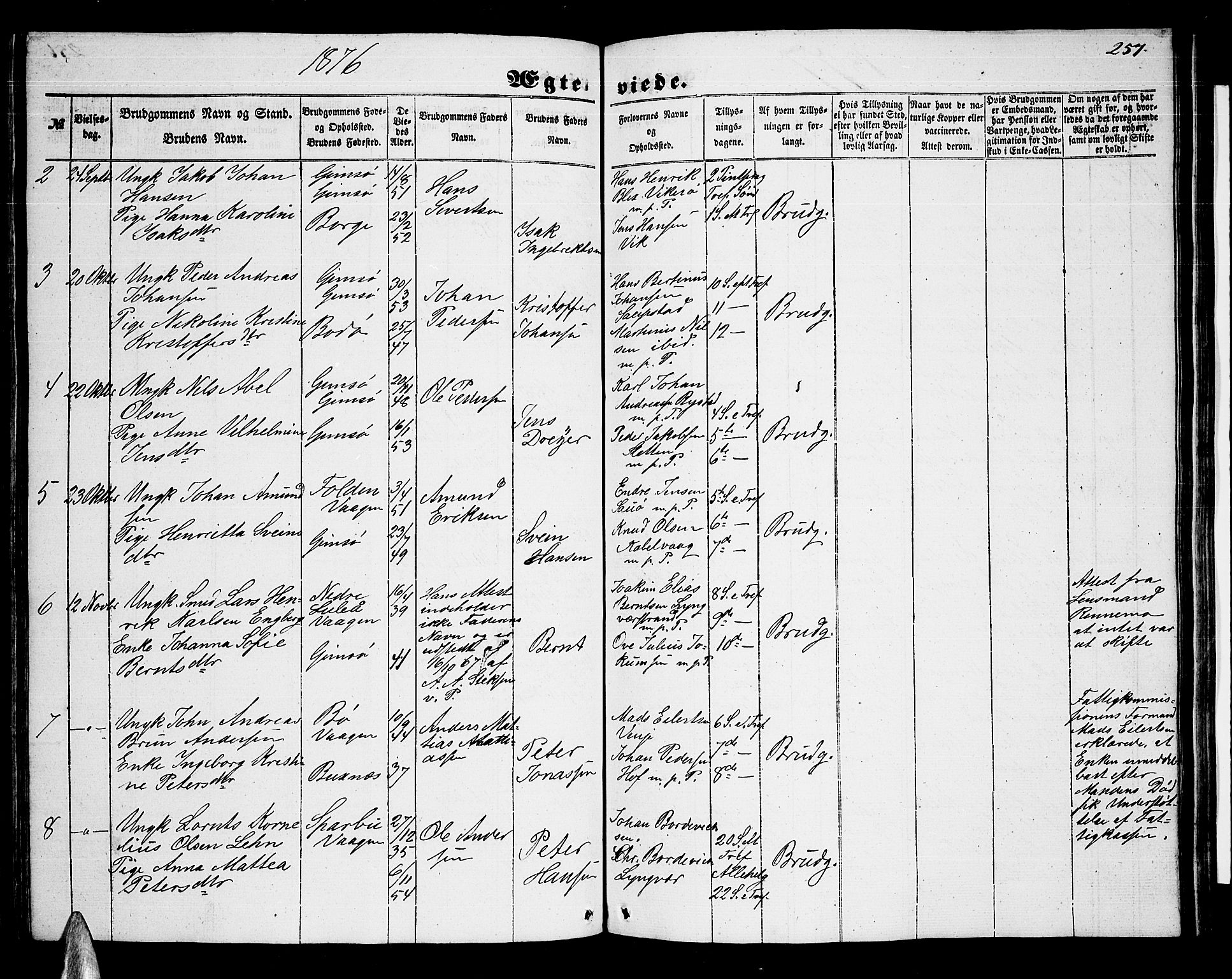 Ministerialprotokoller, klokkerbøker og fødselsregistre - Nordland, AV/SAT-A-1459/876/L1102: Klokkerbok nr. 876C01, 1852-1886, s. 257