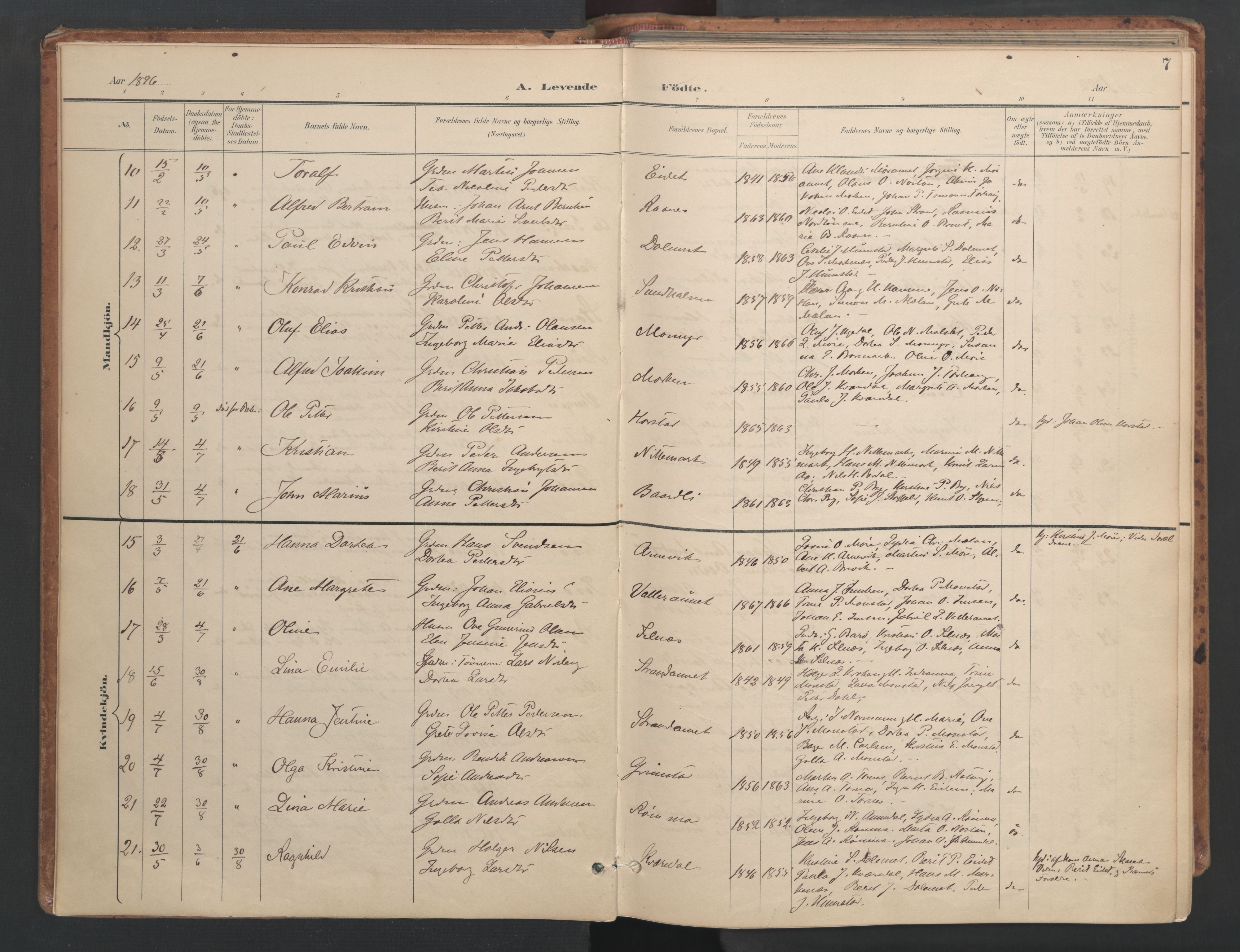Ministerialprotokoller, klokkerbøker og fødselsregistre - Sør-Trøndelag, AV/SAT-A-1456/655/L0681: Ministerialbok nr. 655A10, 1895-1907, s. 7