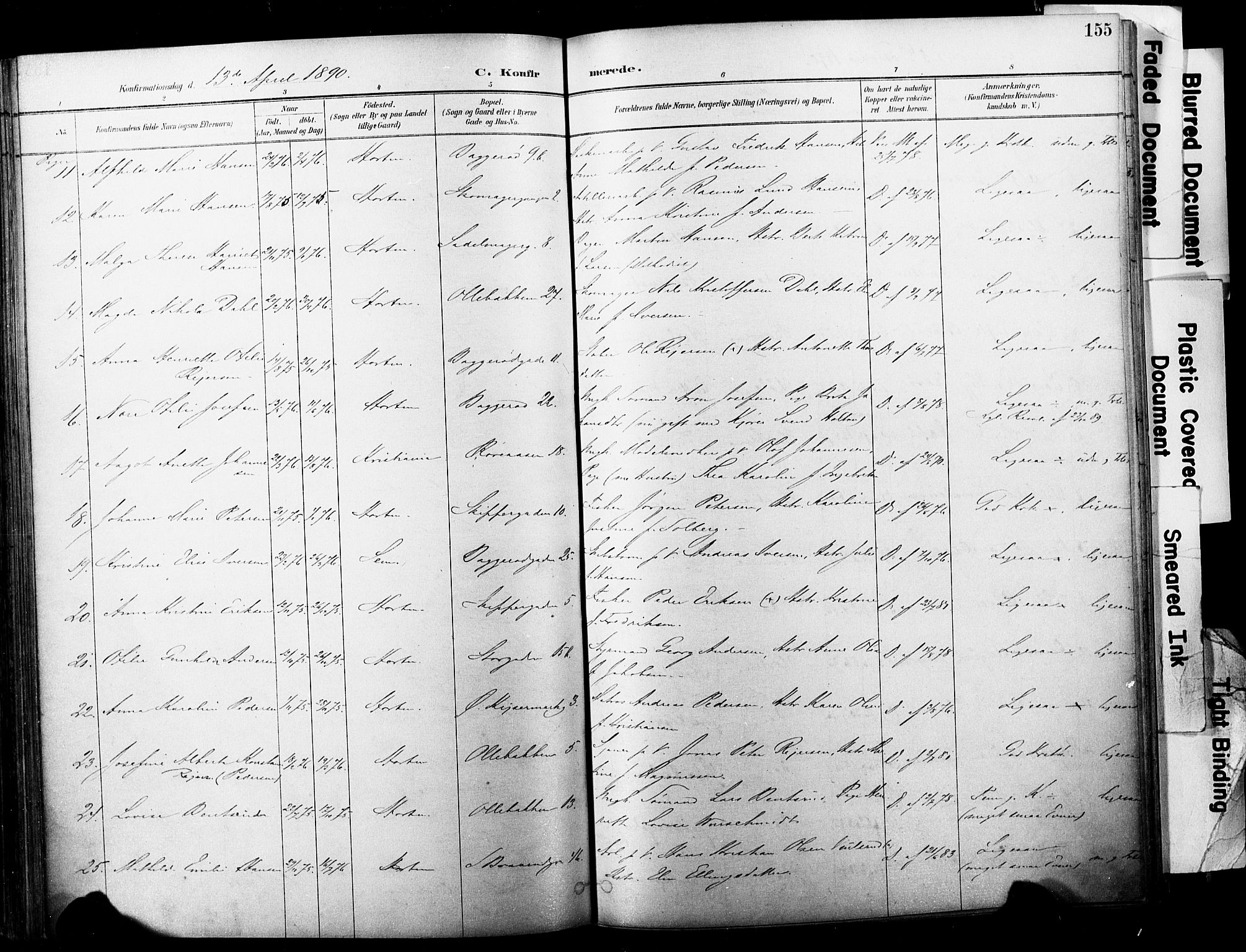 Horten kirkebøker, AV/SAKO-A-348/F/Fa/L0004: Ministerialbok nr. 4, 1888-1895, s. 155