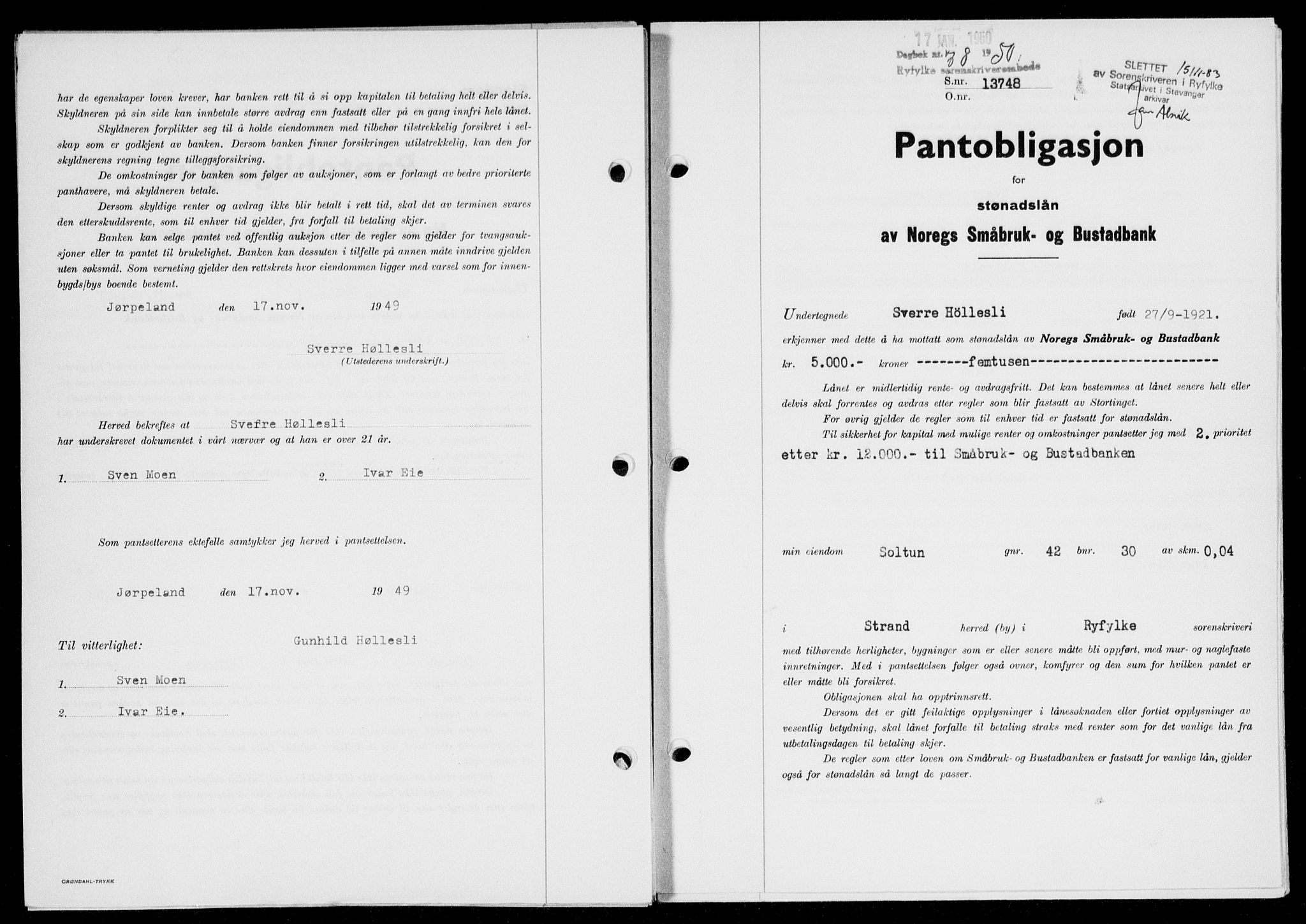 Ryfylke tingrett, SAST/A-100055/001/II/IIB/L0107: Pantebok nr. 86, 1949-1960, Dagboknr: 78/1950