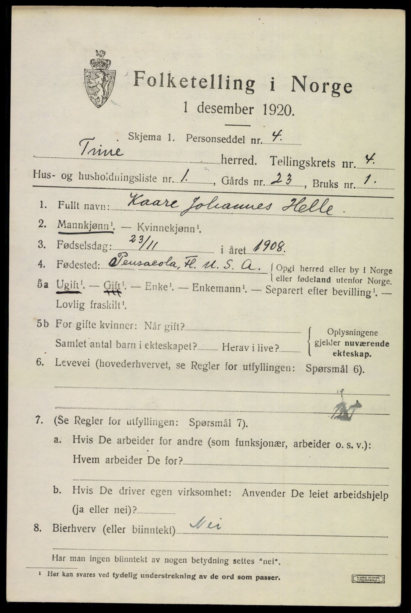 SAST, Folketelling 1920 for 1121 Time herred, 1920, s. 5029