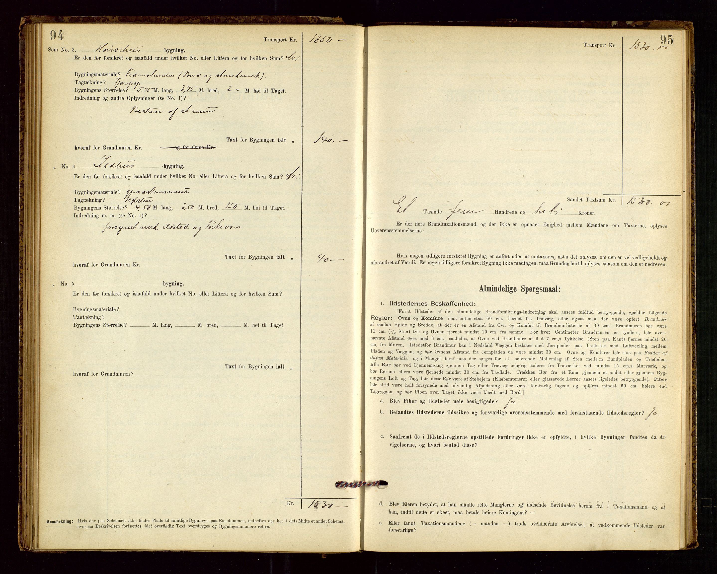 Tysvær lensmannskontor, AV/SAST-A-100192/Gob/L0001: "Brandtaxationsprotokol for Tysvær Lensmandsdistrikt Ryfylke Fogderi", 1894-1916, s. 94-95