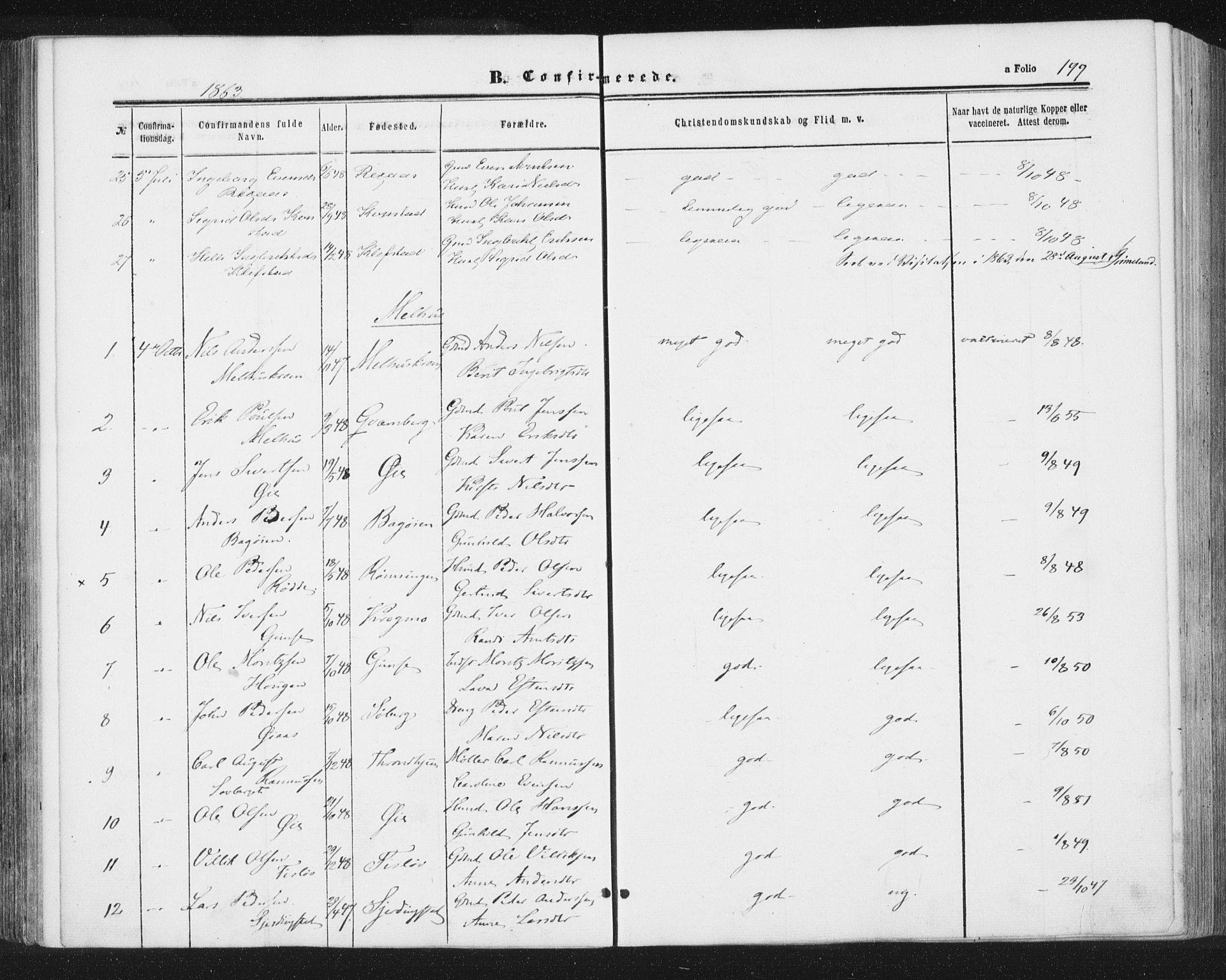 Ministerialprotokoller, klokkerbøker og fødselsregistre - Sør-Trøndelag, SAT/A-1456/691/L1077: Ministerialbok nr. 691A09, 1862-1873, s. 199