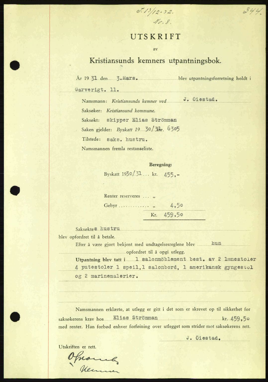 Kristiansund byfogd, AV/SAT-A-4587/A/27: Pantebok nr. 26, 1931-1933, Tingl.dato: 13.12.1932