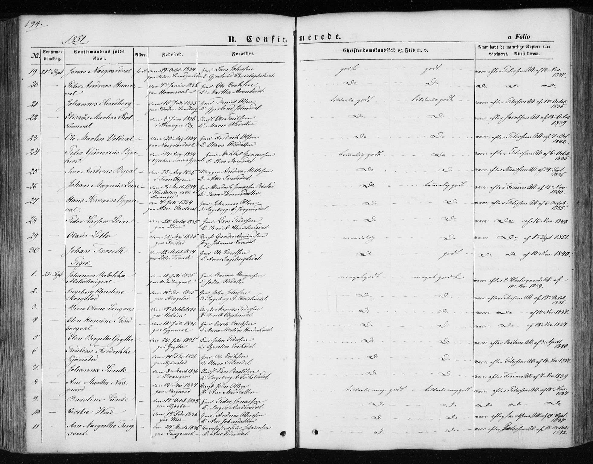 Ministerialprotokoller, klokkerbøker og fødselsregistre - Nord-Trøndelag, AV/SAT-A-1458/717/L0154: Ministerialbok nr. 717A07 /1, 1850-1862, s. 194