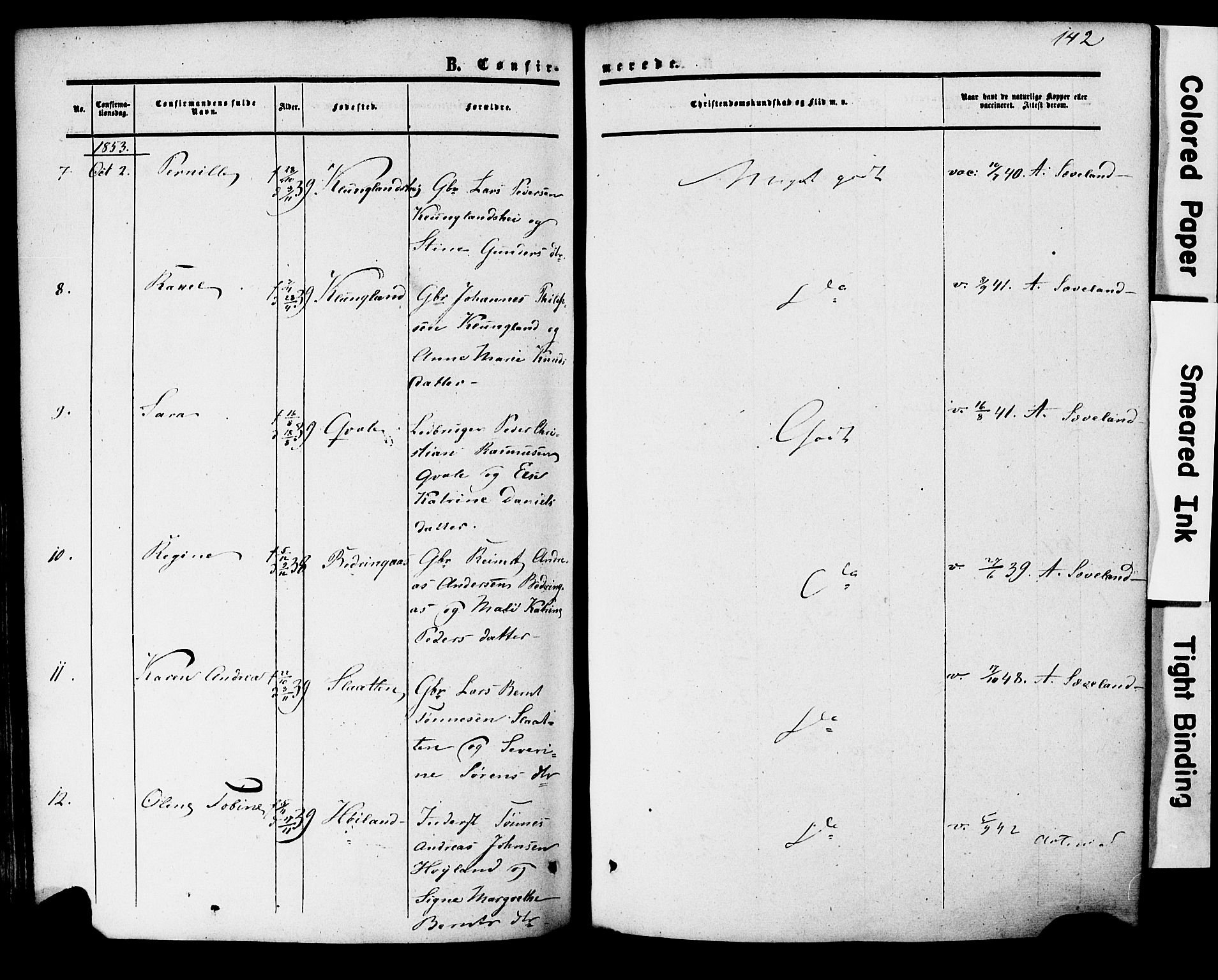 Herad sokneprestkontor, SAK/1111-0018/F/Fa/Faa/L0005: Ministerialbok nr. A 5, 1853-1886, s. 142