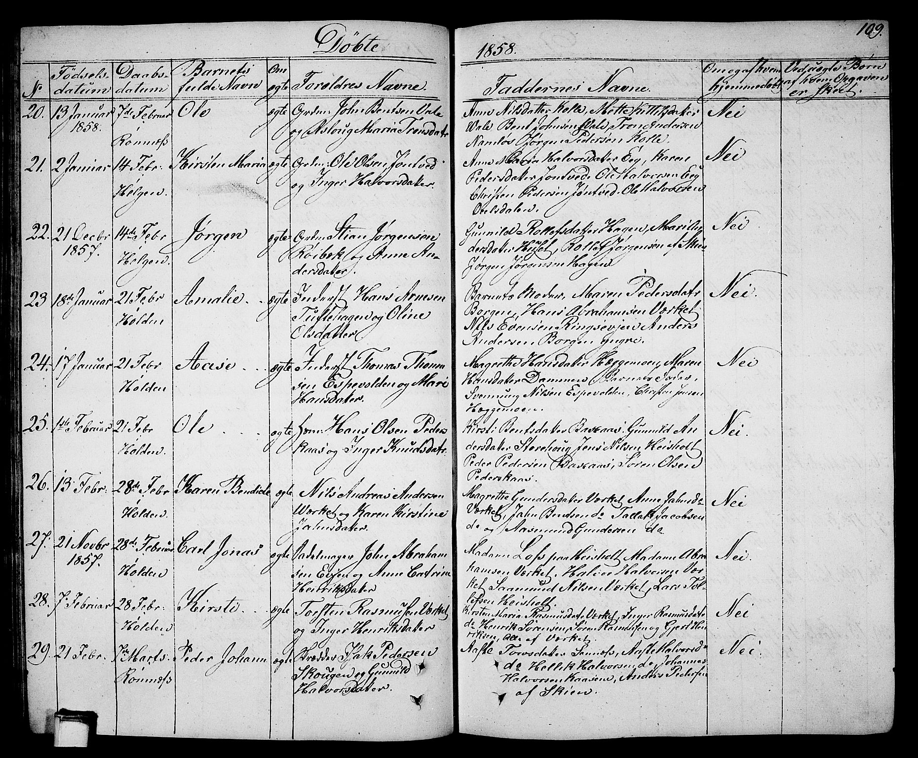 Holla kirkebøker, AV/SAKO-A-272/G/Ga/L0003: Klokkerbok nr. I 3, 1849-1866, s. 109