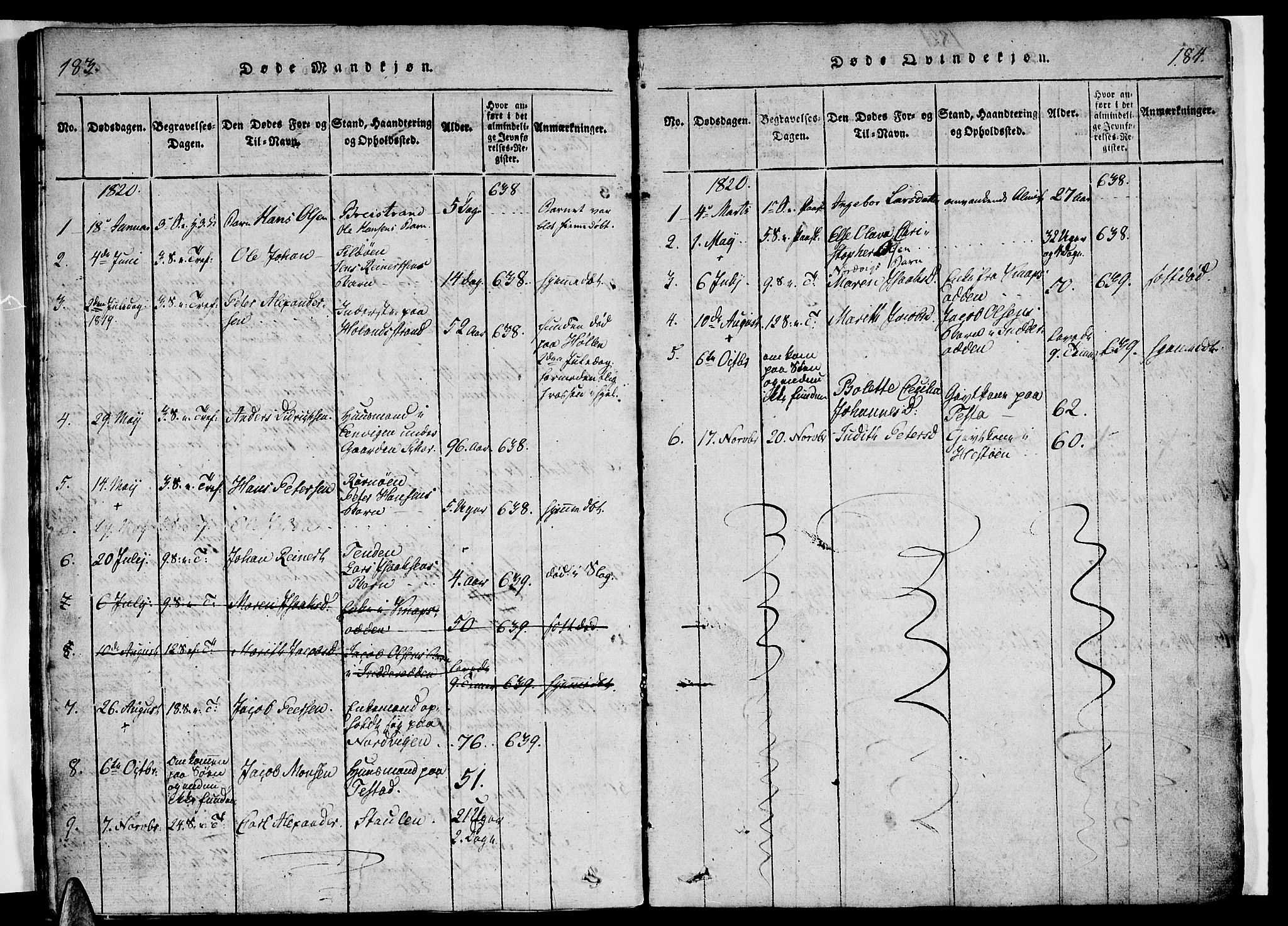 Ministerialprotokoller, klokkerbøker og fødselsregistre - Nordland, AV/SAT-A-1459/834/L0510: Klokkerbok nr. 834C01, 1820-1847, s. 183-184