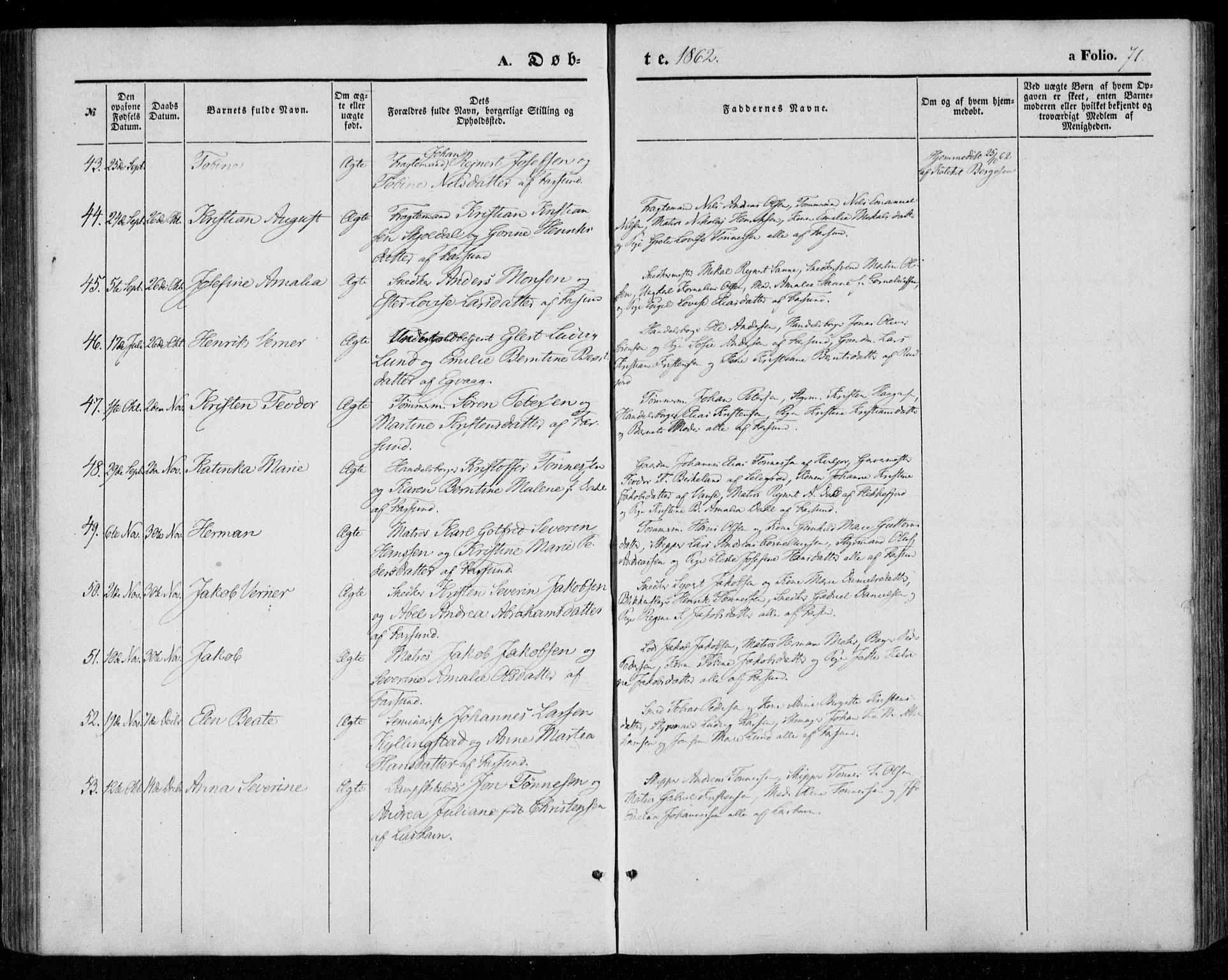 Farsund sokneprestkontor, AV/SAK-1111-0009/F/Fa/L0004: Ministerialbok nr. A 4, 1847-1863, s. 71