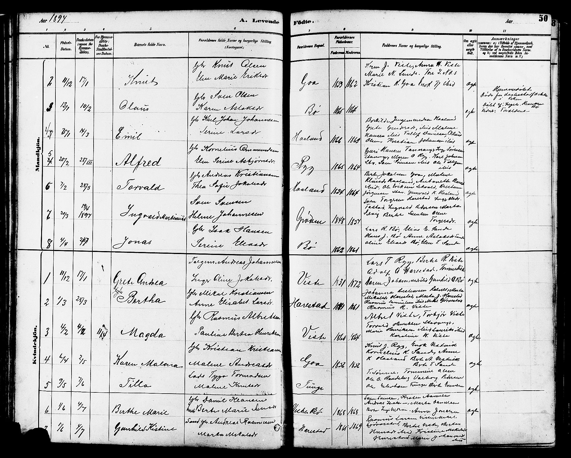 Hetland sokneprestkontor, AV/SAST-A-101826/30/30BB/L0006: Klokkerbok nr. B 6, 1878-1921, s. 50