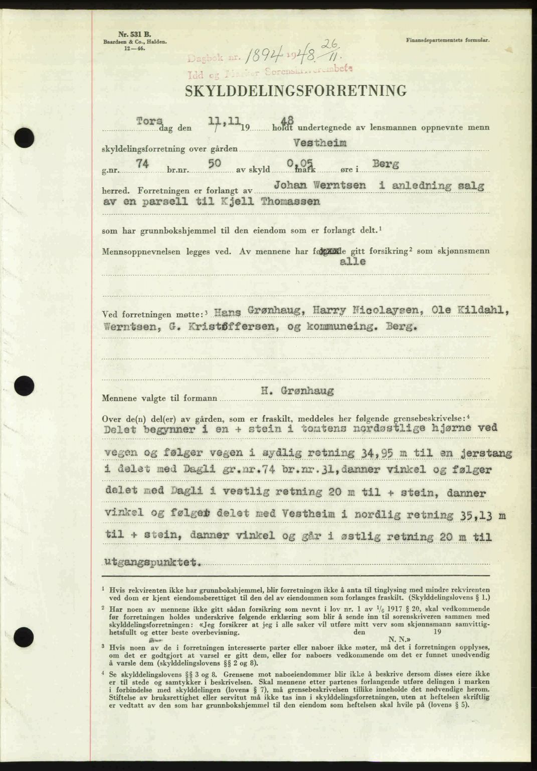 Idd og Marker sorenskriveri, SAO/A-10283/G/Gb/Gbb/L0011: Pantebok nr. A11, 1948-1949, Dagboknr: 1894/1948