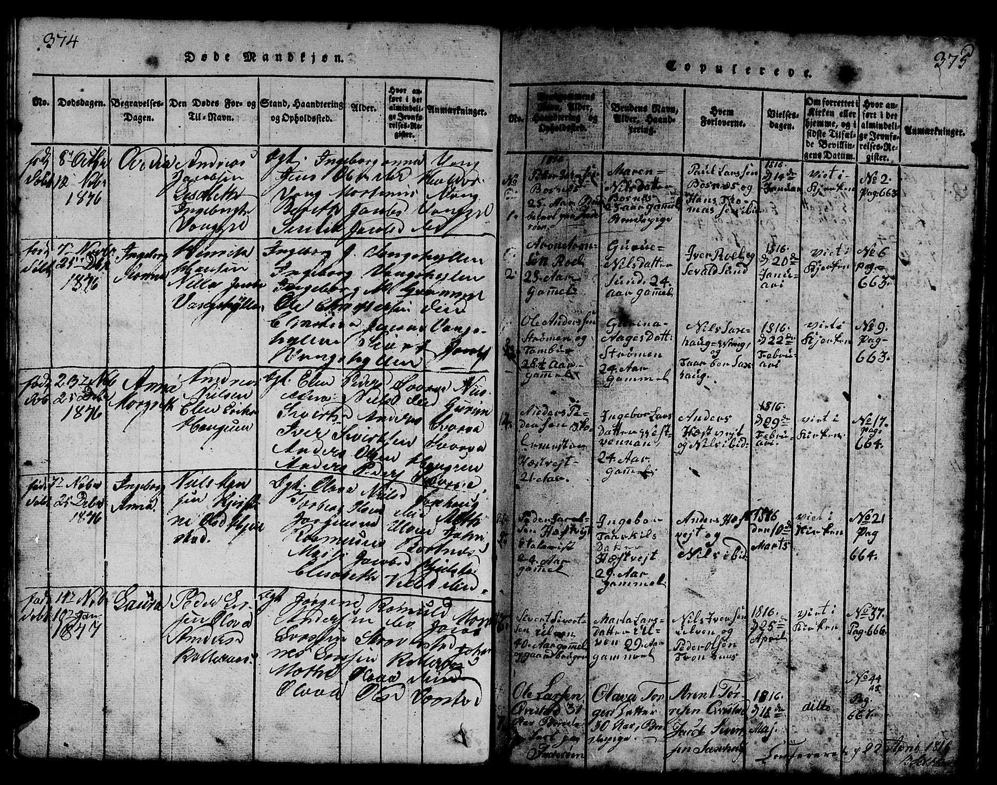 Ministerialprotokoller, klokkerbøker og fødselsregistre - Nord-Trøndelag, SAT/A-1458/730/L0298: Klokkerbok nr. 730C01, 1816-1849, s. 374-375