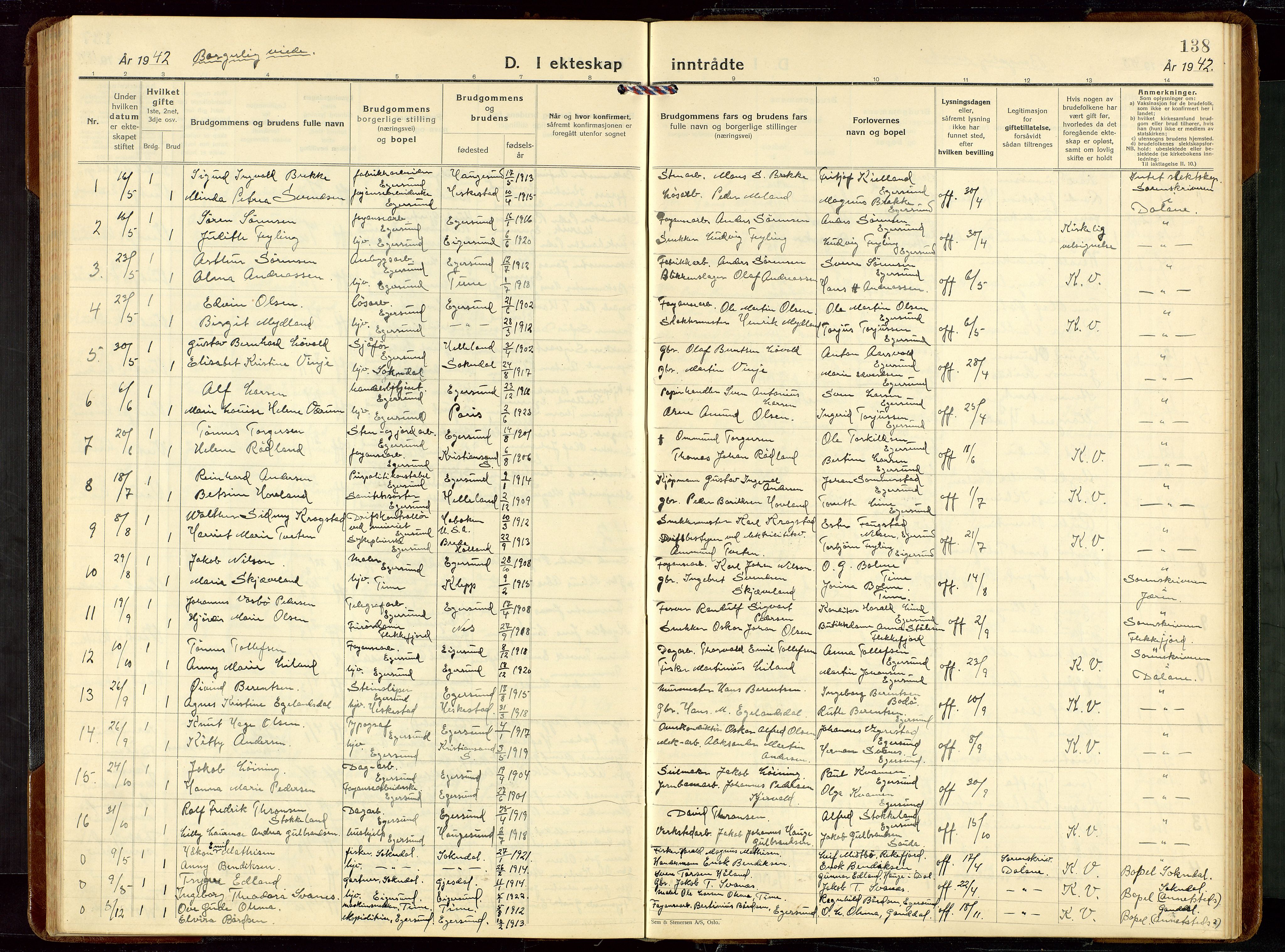 Eigersund sokneprestkontor, SAST/A-101807/S09/L0014: Klokkerbok nr. B 14, 1931-1949, s. 138