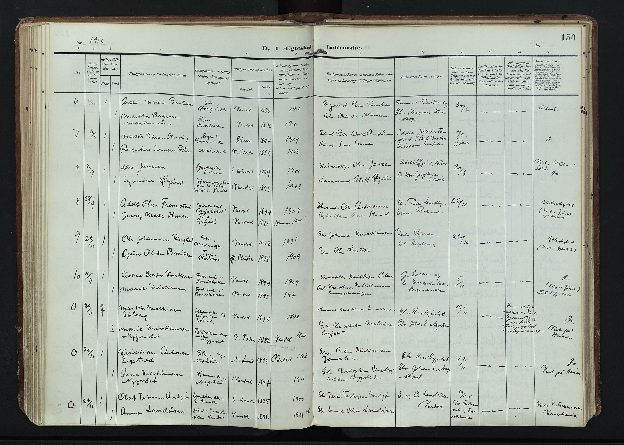 Vardal prestekontor, SAH/PREST-100/H/Ha/Haa/L0020: Ministerialbok nr. 20, 1907-1921, s. 150