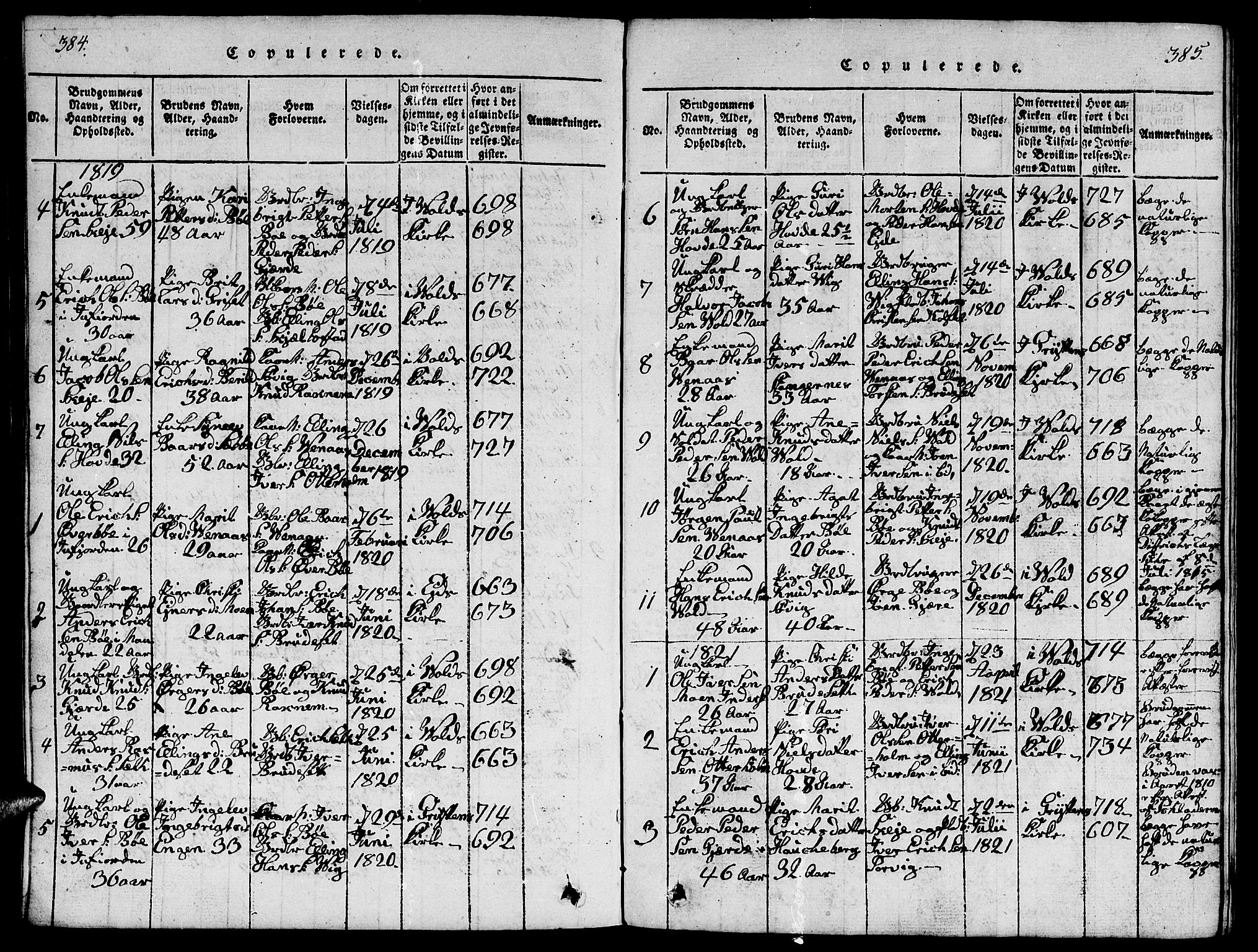 Ministerialprotokoller, klokkerbøker og fødselsregistre - Møre og Romsdal, AV/SAT-A-1454/543/L0563: Klokkerbok nr. 543C01, 1818-1836, s. 384-385