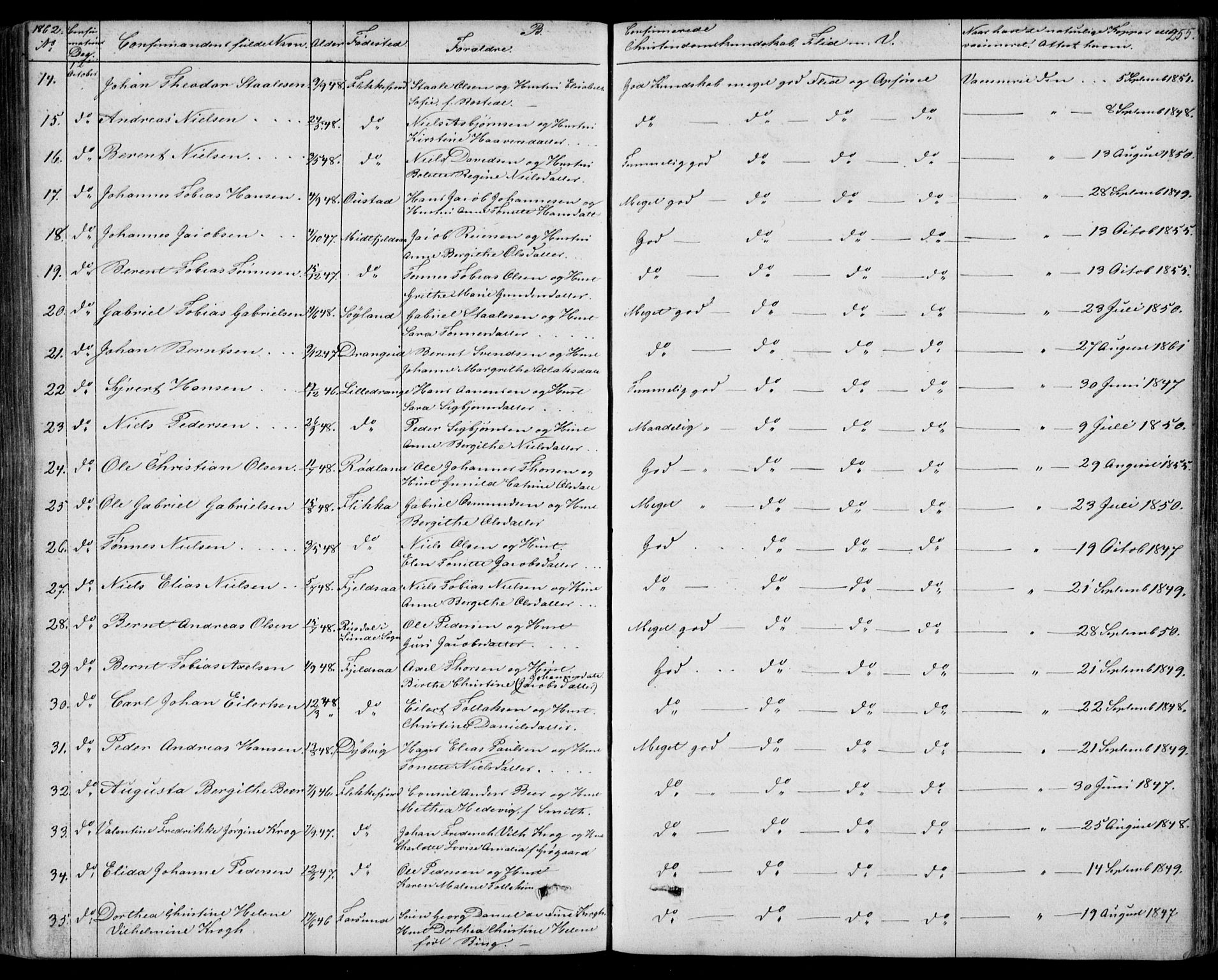 Flekkefjord sokneprestkontor, AV/SAK-1111-0012/F/Fb/Fbc/L0005: Klokkerbok nr. B 5, 1846-1866, s. 255